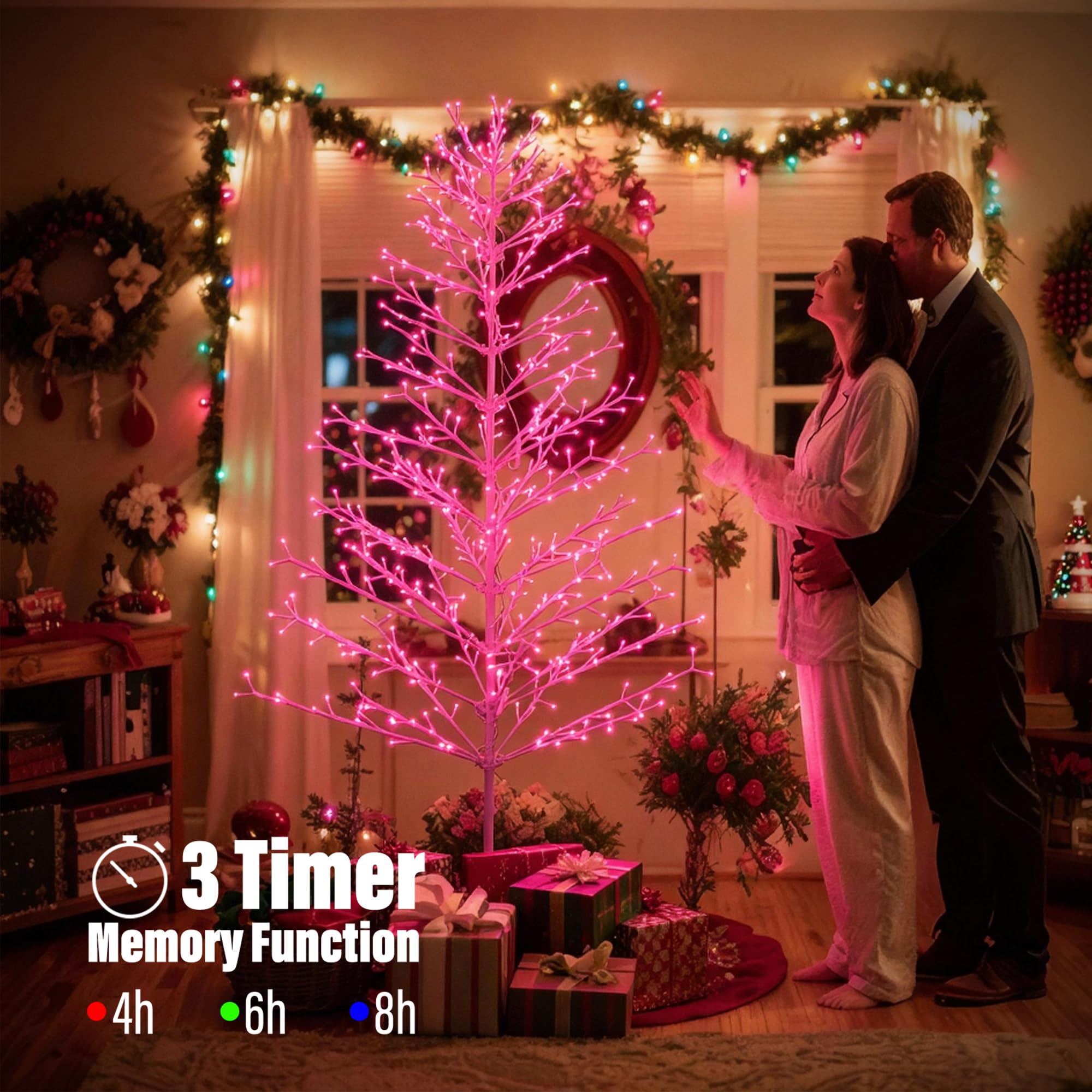 Joomer Christmas Tree Light Outdoor,7.6FT 540 LED Artificial Collapsible Birch Tree Lights with Remote Control Timer RGB Lights