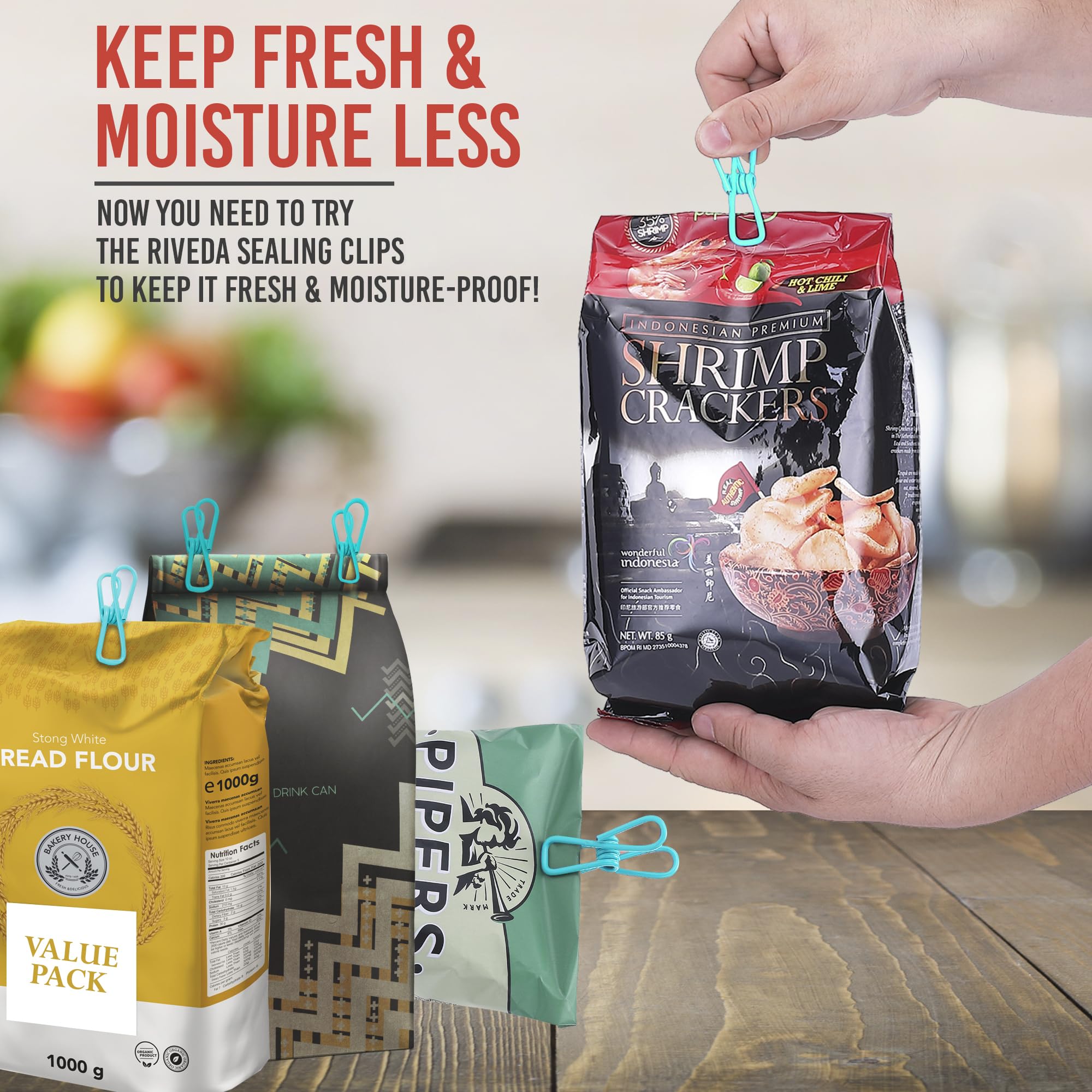 30 Pack Blue Chip Bag Clips For Food - Pvc 2 Inch Coated Sealer For Sealing Food - Paper Holder, Clothesline Clip For Laundry Ha