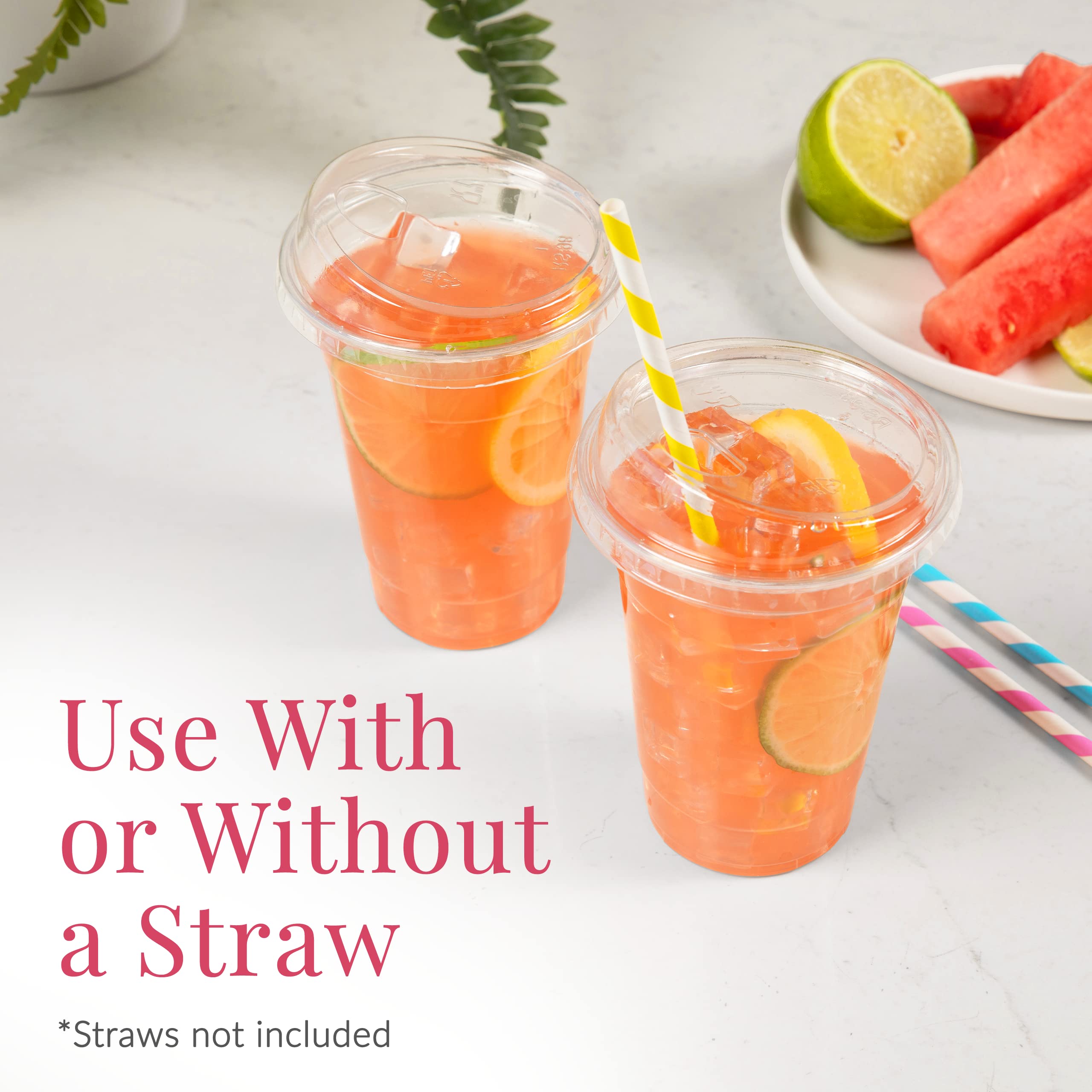 Prestee 100 Clear Disposable Iced Coffee Cups with Lids, 16oz - Plastic Cups with Strawless Sip Lids - Durable Cold Brew, Smooth