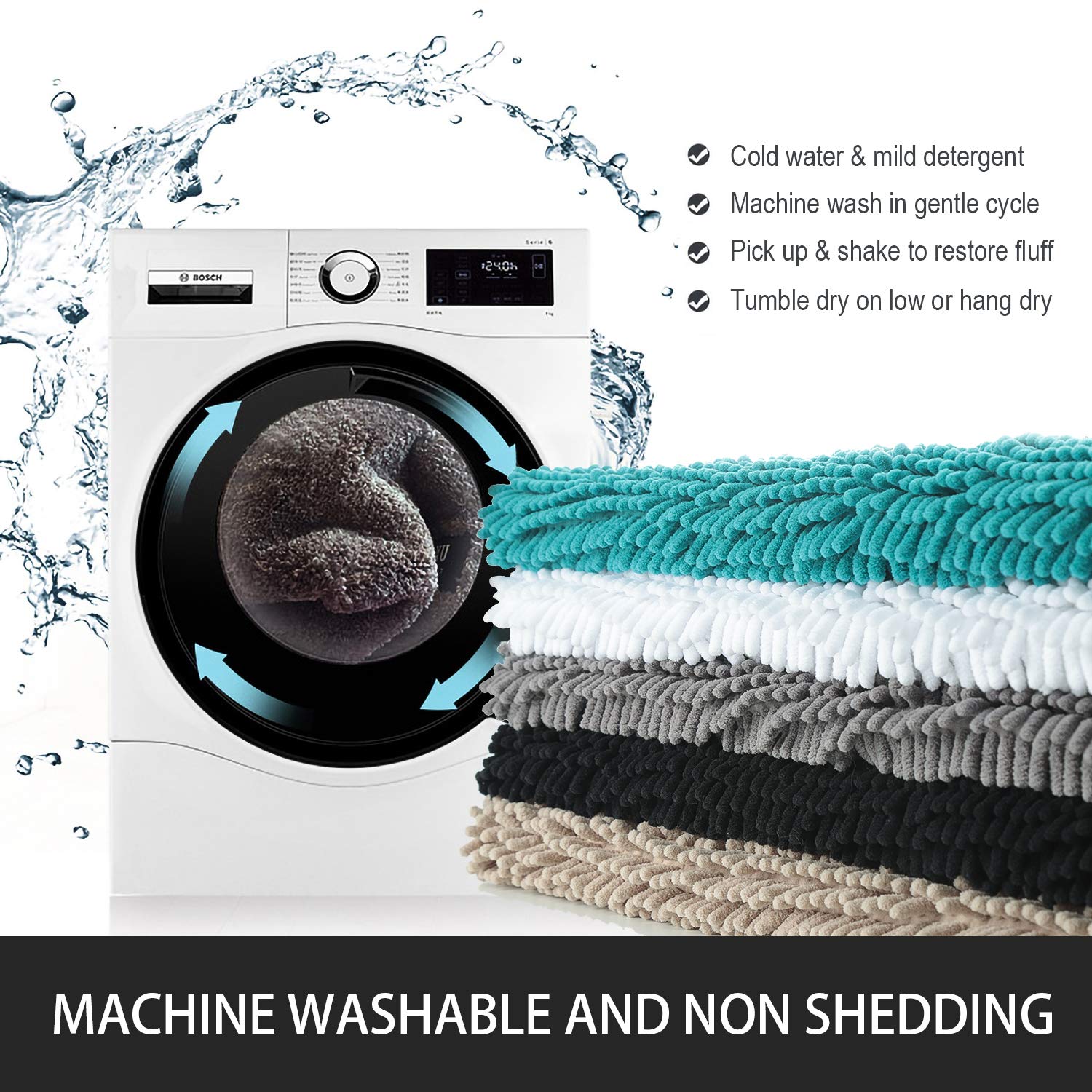 Noahas 24 ' 'x60 ' ' Grey Long Bathroom Rugs Runner Absorbent Bath Mats for Bathroom Non-Slip Washable Carpet Soft Plush Chenille Shower Mats for Bathroom Shaggy Durable Bath Rugs with Rubber Backing