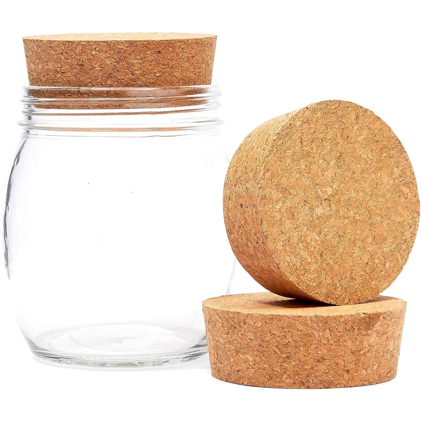 Size #48 Large Tapered Cork Plugs for Jars and Bottles (3.48 x 3.27 x 1.29 In, 3 Pack)