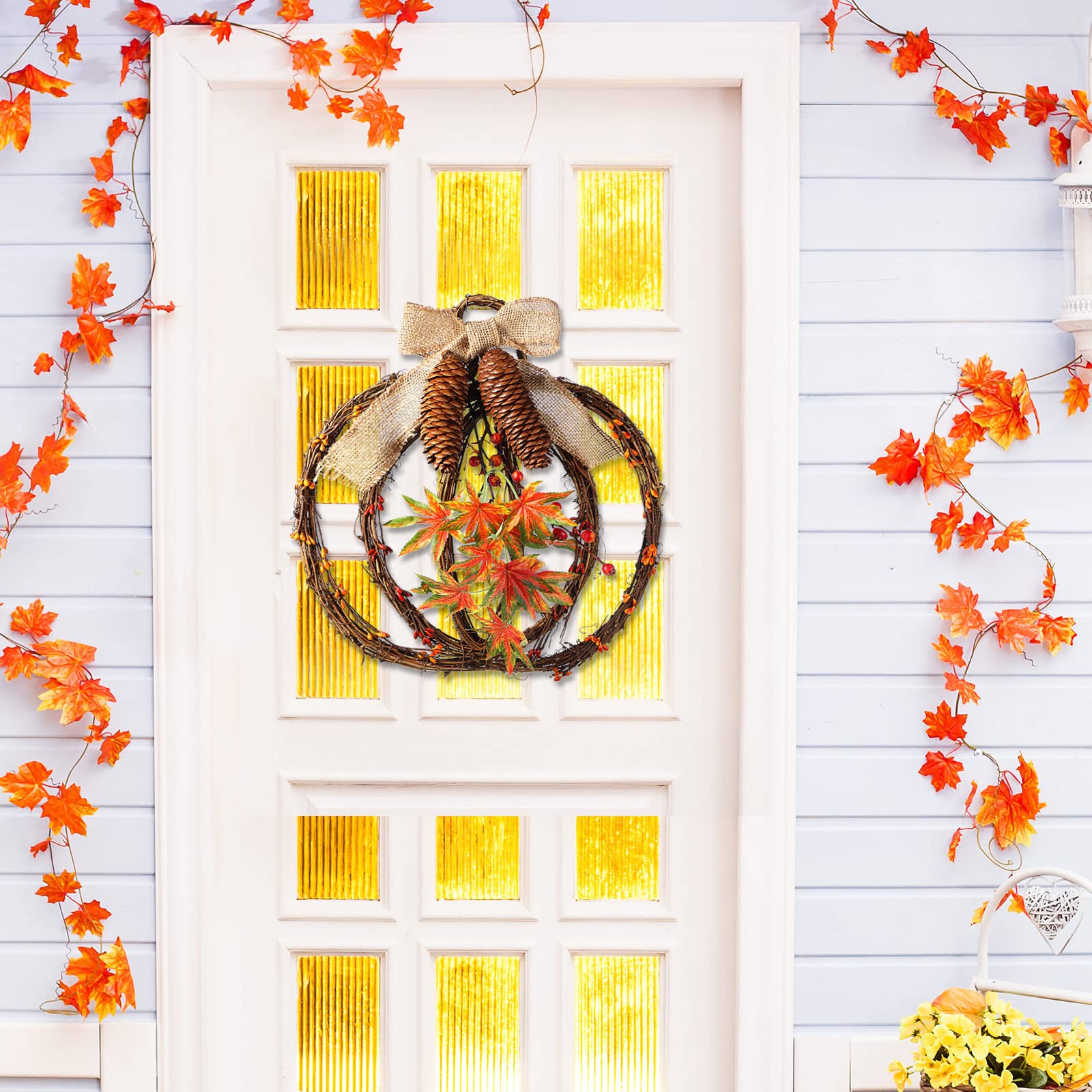 Fall Wreaths for Front Door Grapevine Pumpkin Wreath Thanksgiving Fall Door Decorations for Thanksgiving Autumn Harvest Festival