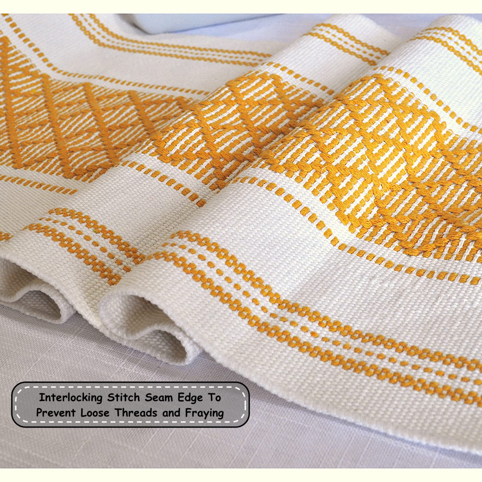 Boho Table Runner With Tassels 14 X 90 Inches, Yellow & Cream | Woven Washable Console Table / Dresser Runner And Topper, Farmho