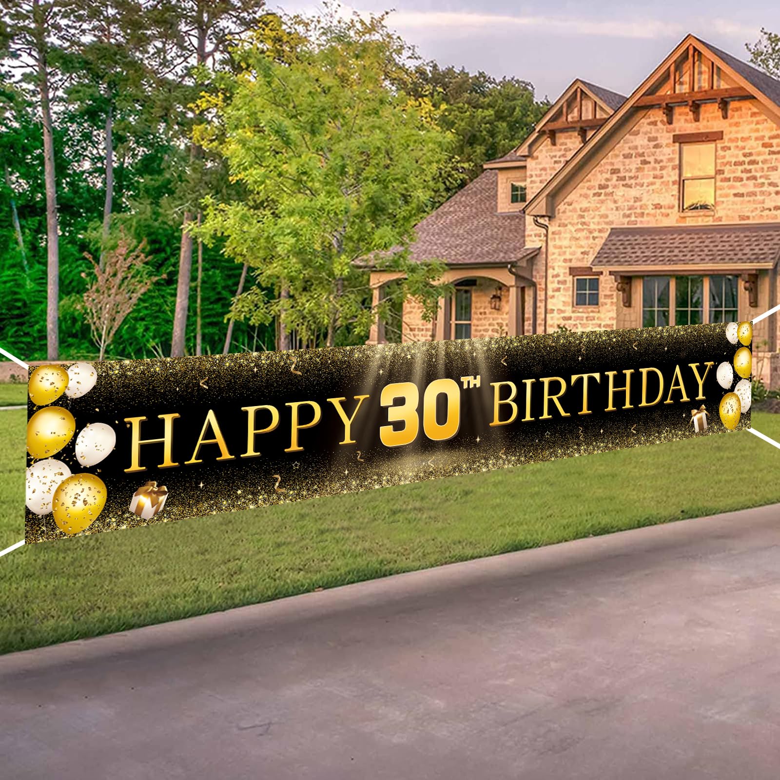 Tzss 30Th Birthday Decorations For Men Women, Black And Gold Happy 30Th Birthday Banner Yard Signs, 30Th Birthday Indoor Outdoor