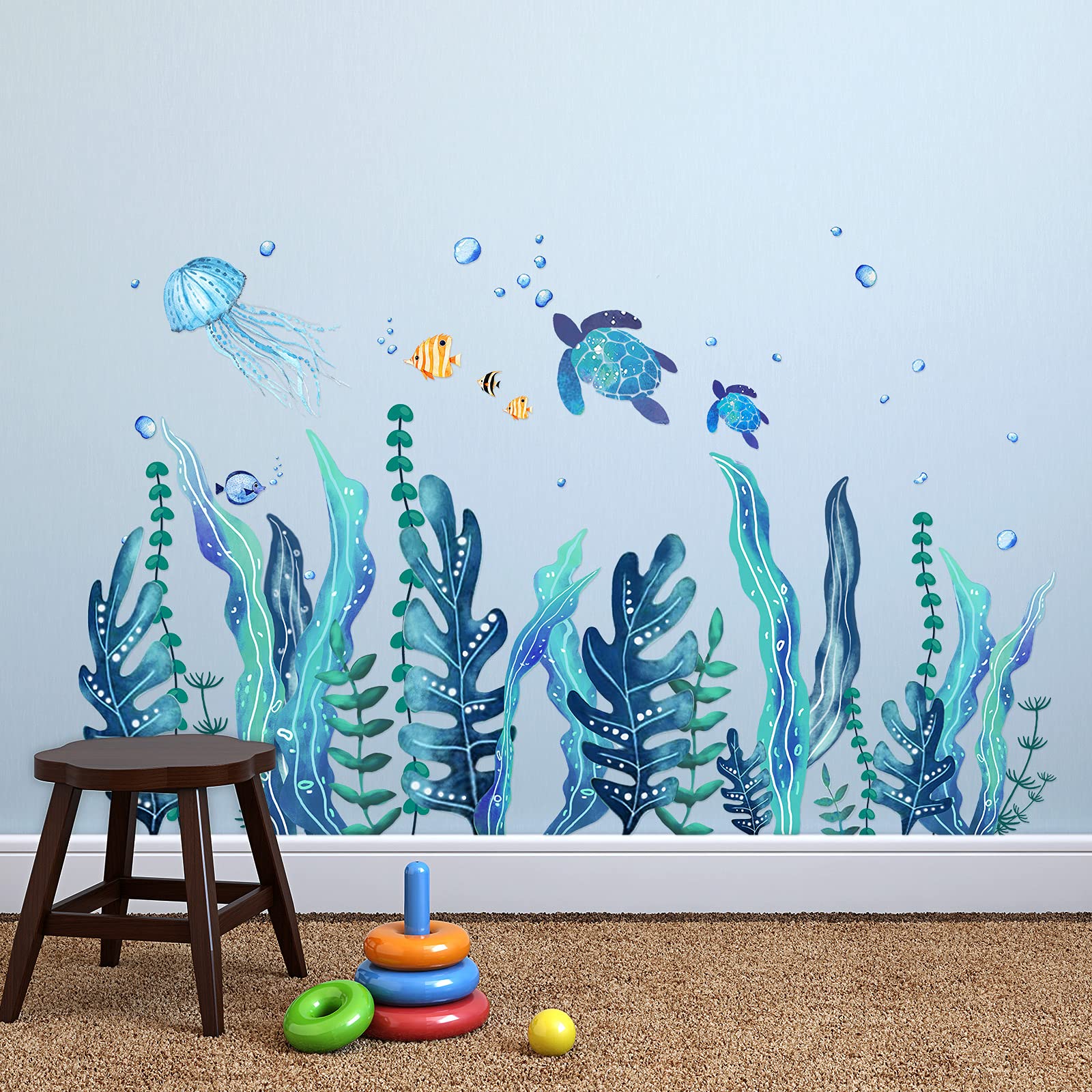 Tenare Ocean Sea Turtle Wall Decals - Removable Vinyl Stickers for Bedroom & Nursery, Blue, 5 Sheets