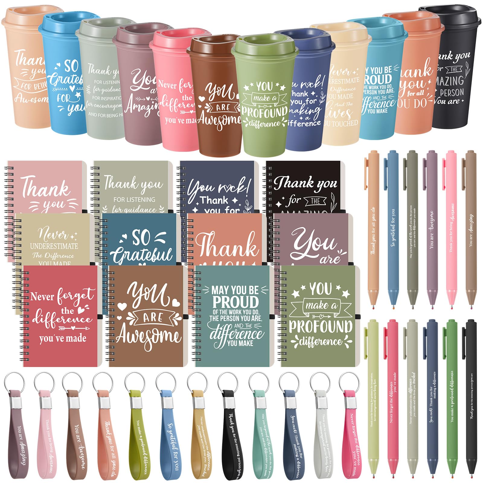 Skylety 12 Set/48 Pcs Employee Appreciation Gifts Bulk Christmas Thank You Gift Set 16 oz Coffee Cups Mini Spiral Notebooks Pens