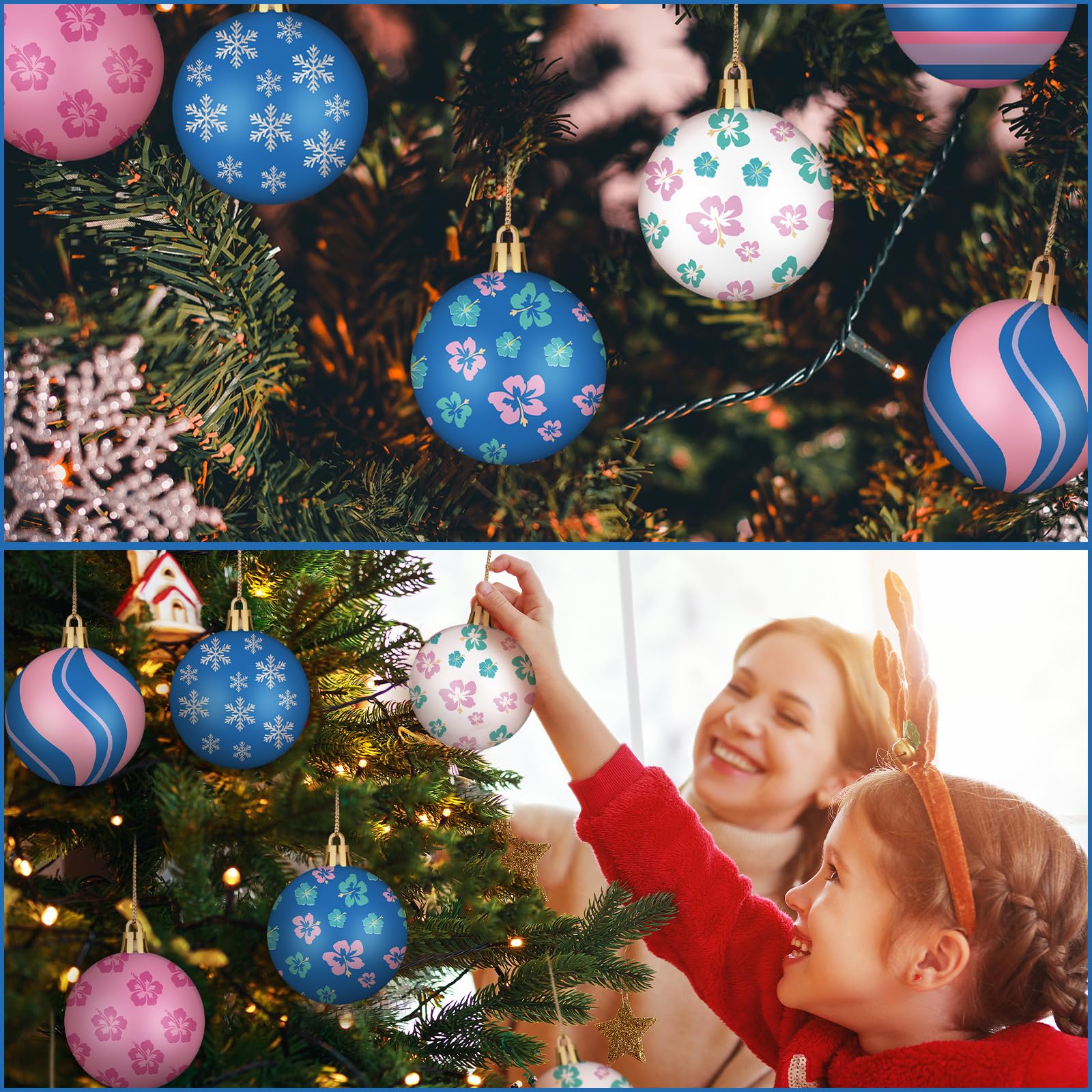 Rotatingpals 24 Pcs 2.4 Inch Christmas Tree Ball Ornaments Cartoon Hanging Ornaments Plastic Christmas Winter Balls Decor for Xm