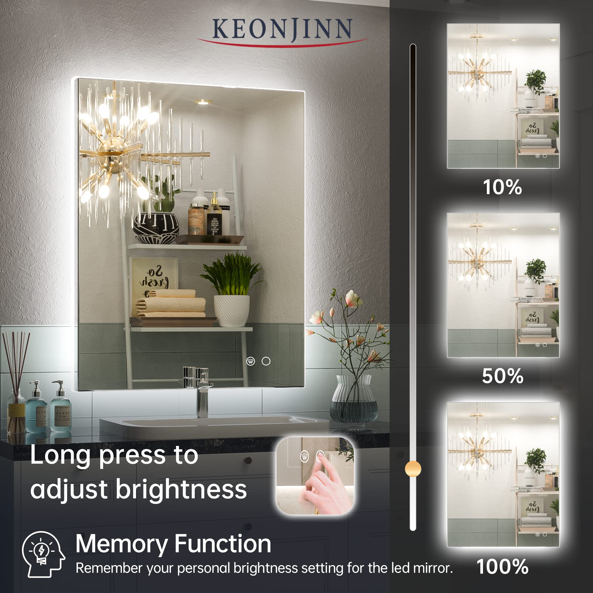 Keonjinn 24 X 32 Inch Led Backlit Mirror Bathroom Mirror With Lights Wall Mounted Lighted Bathroom Vanity Mirror Anti-Fog Dimmab