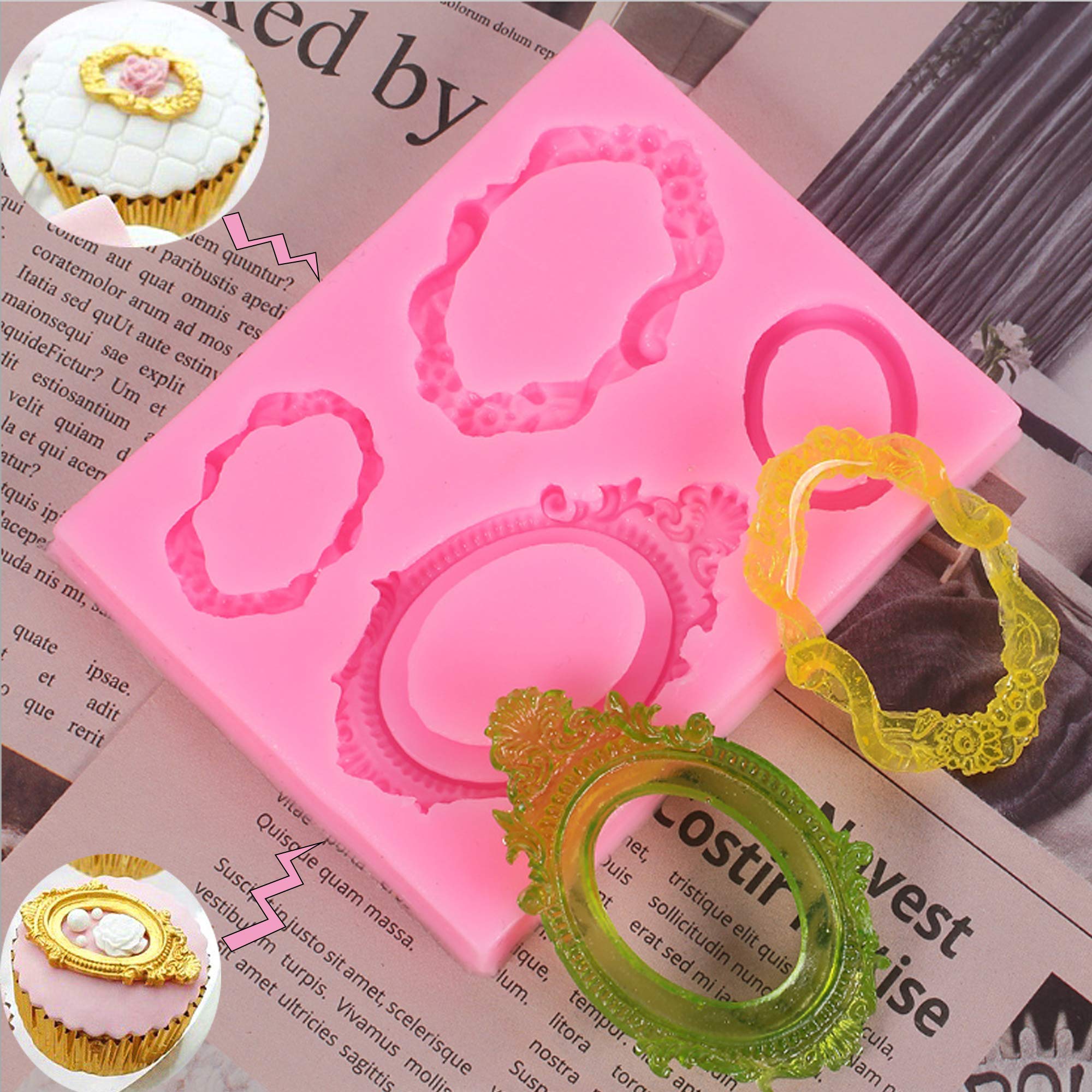 3 Pieces Pink Picture Frames Silicone Mold For Cake Decorating Sugar Gum Paste Chocolate Cookies Resin Polymer Clay