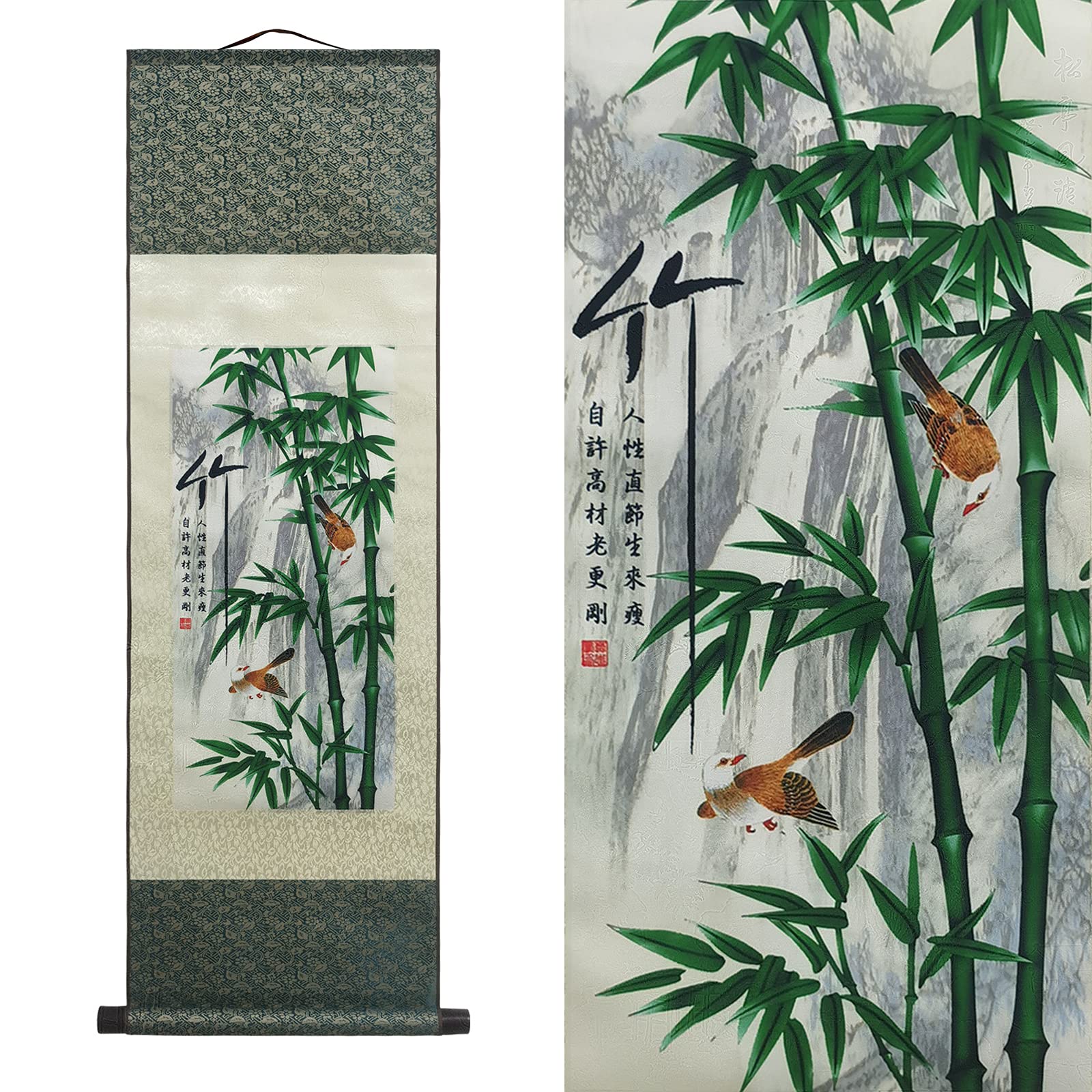 Atfart Asian Wall Decor Beautiful Silk Scroll Painting 4 Righteous Men Flowers - Plum Orchid Bamboo Chrysanthemum Oriental Decor