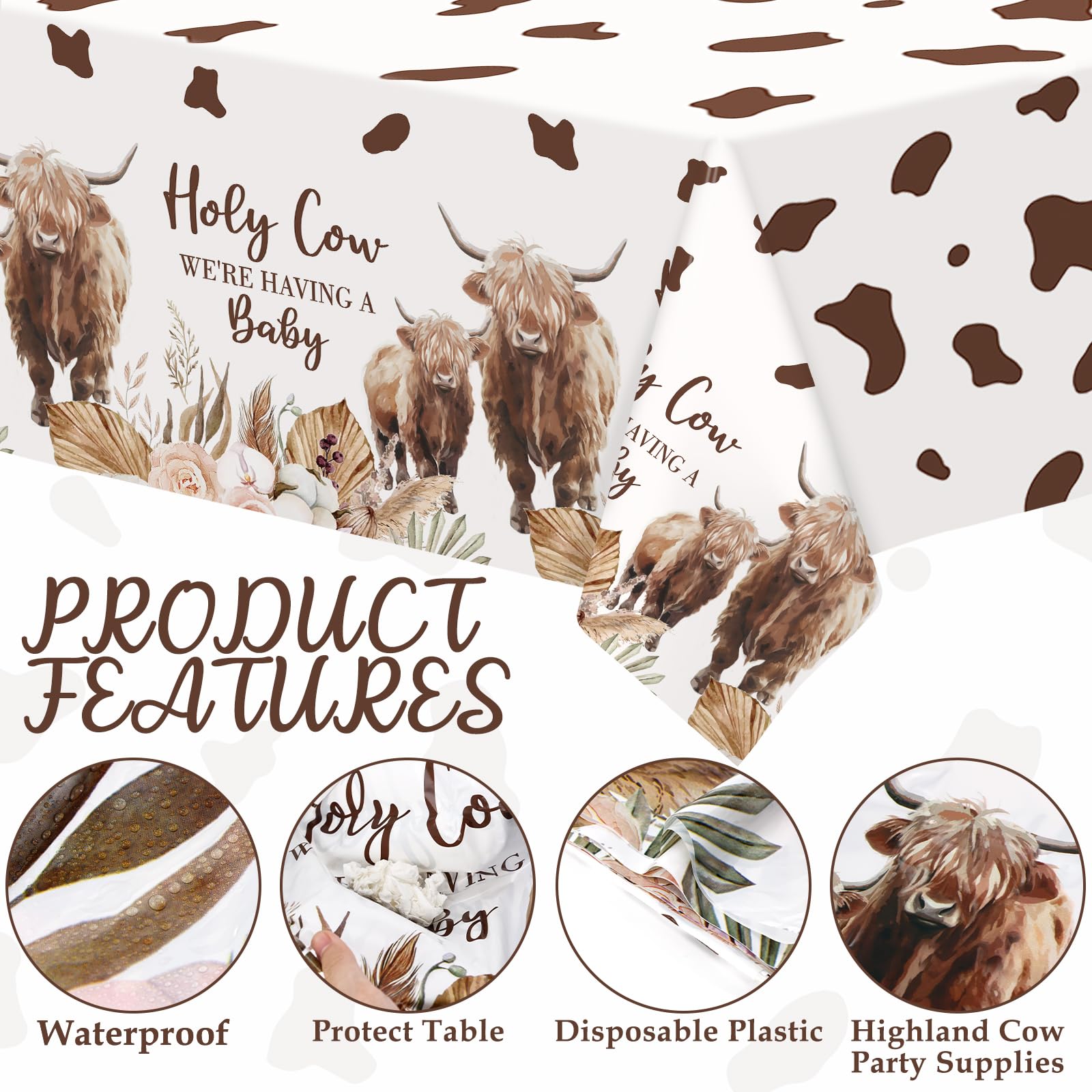 Nefelibata Highland Cows Table Cover Western Baby Shower Tablecloths Mom To Be Farm Cattle Party Supplies Gender Revealed Decora