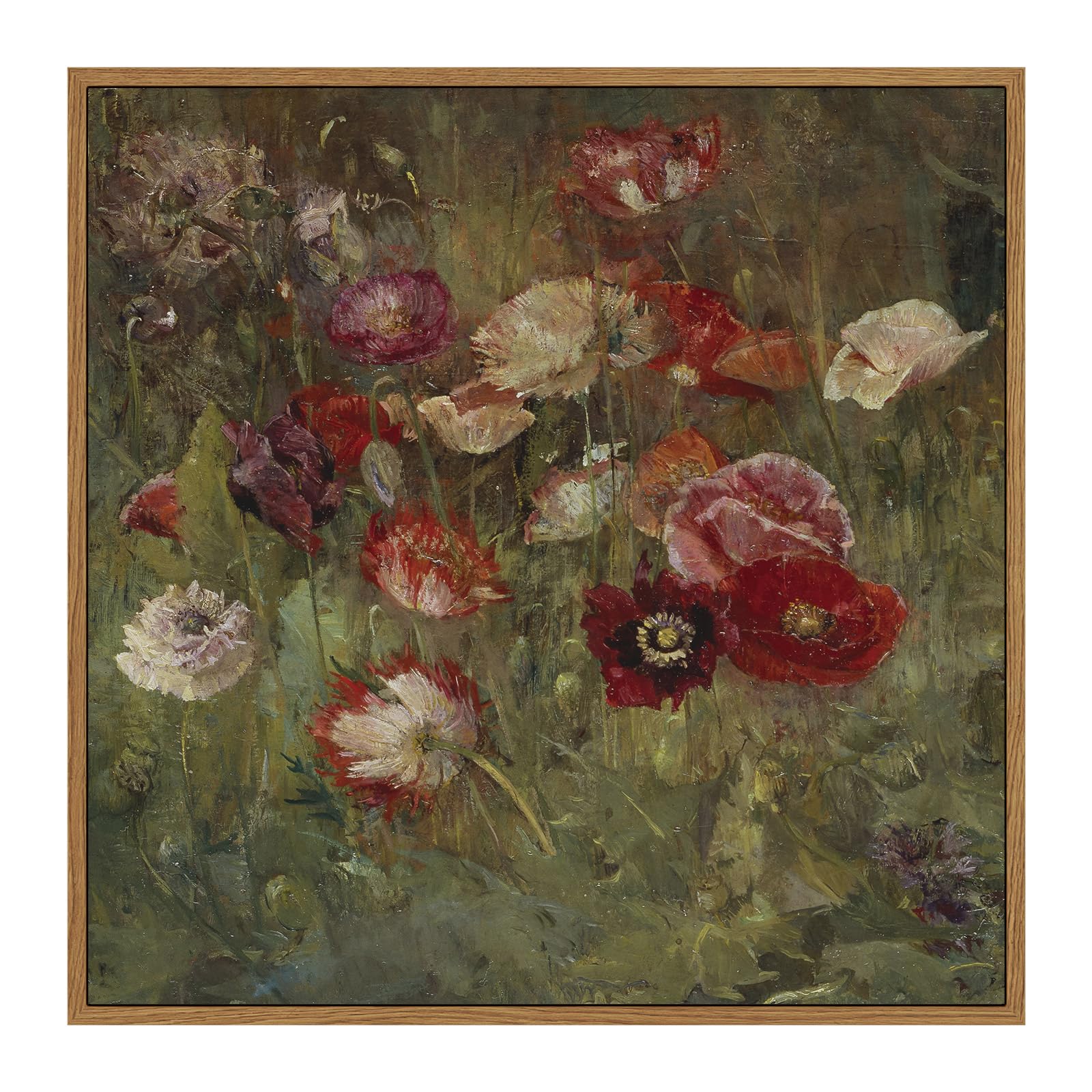 Insimsea Square Framed Canvas Wall Art, Flowers Home Decor Classical Floral Scenic Oil Paintings Wall Art Prints, Desk Decor, Ru