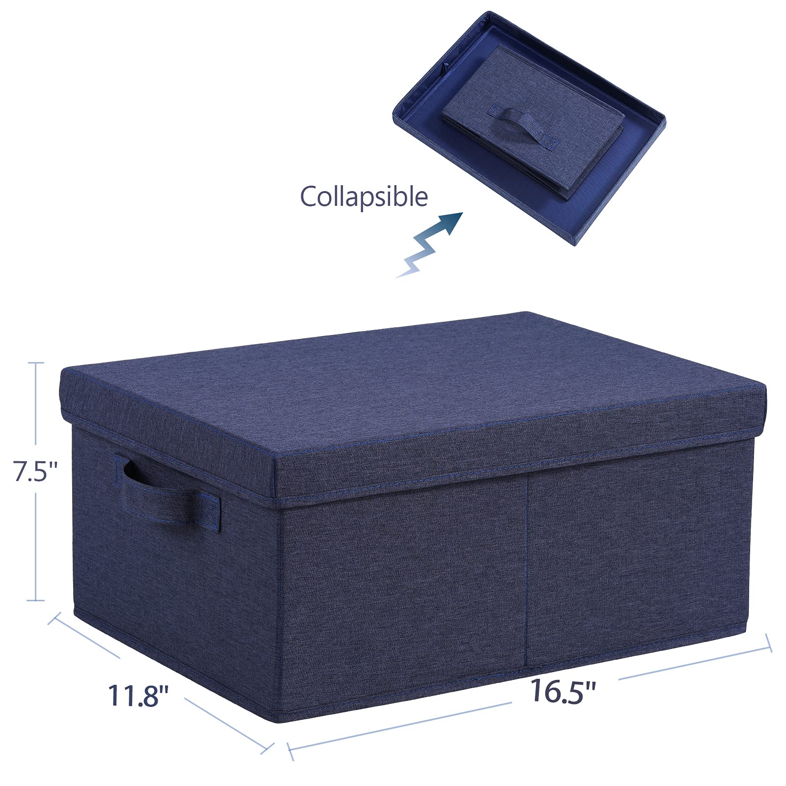 HOONEX Foldable Storage Bins with Lids  Pack of 2  Storage Boxes with 2 Carrying Handles and Study Heavy Cardboard  16.5'' L x 11.8'' W x 7.5'' H for Toy  Clothes  Nursery  Blue