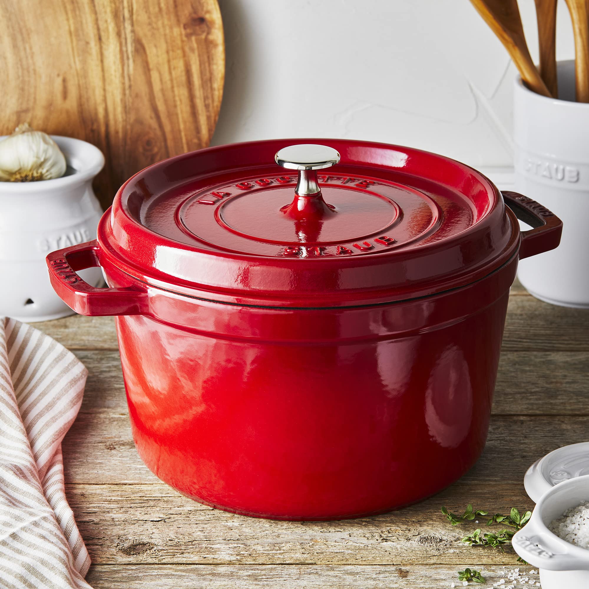 STAUB Cast Iron Dutch Oven 5-qt Tall Cocotte, Cherry, Model 12502406, Made in France, Perfect for 5-6 Servings