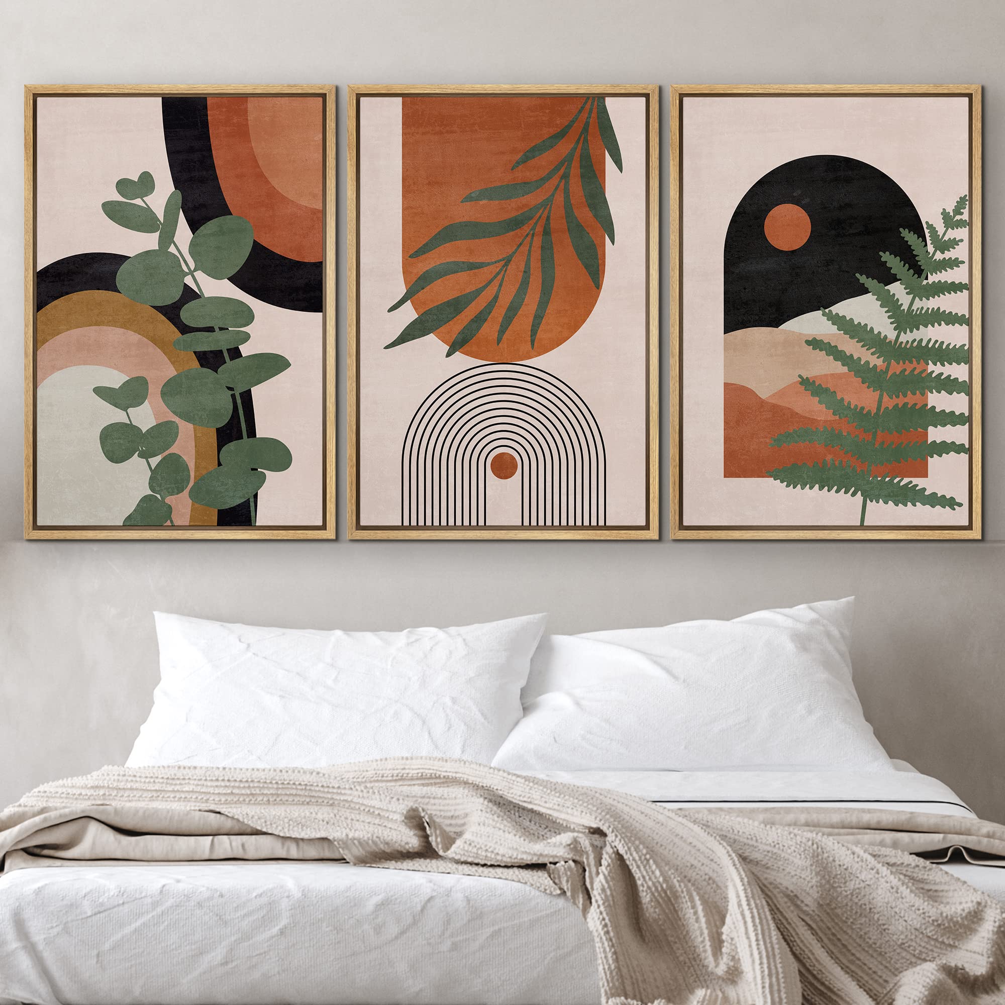 Idea4Wall Framed Canvas Print Wall Art Set Geometric Desert Dune Jungle Palm Leaf Abstract Nature Illustrations Modern Art Nordi