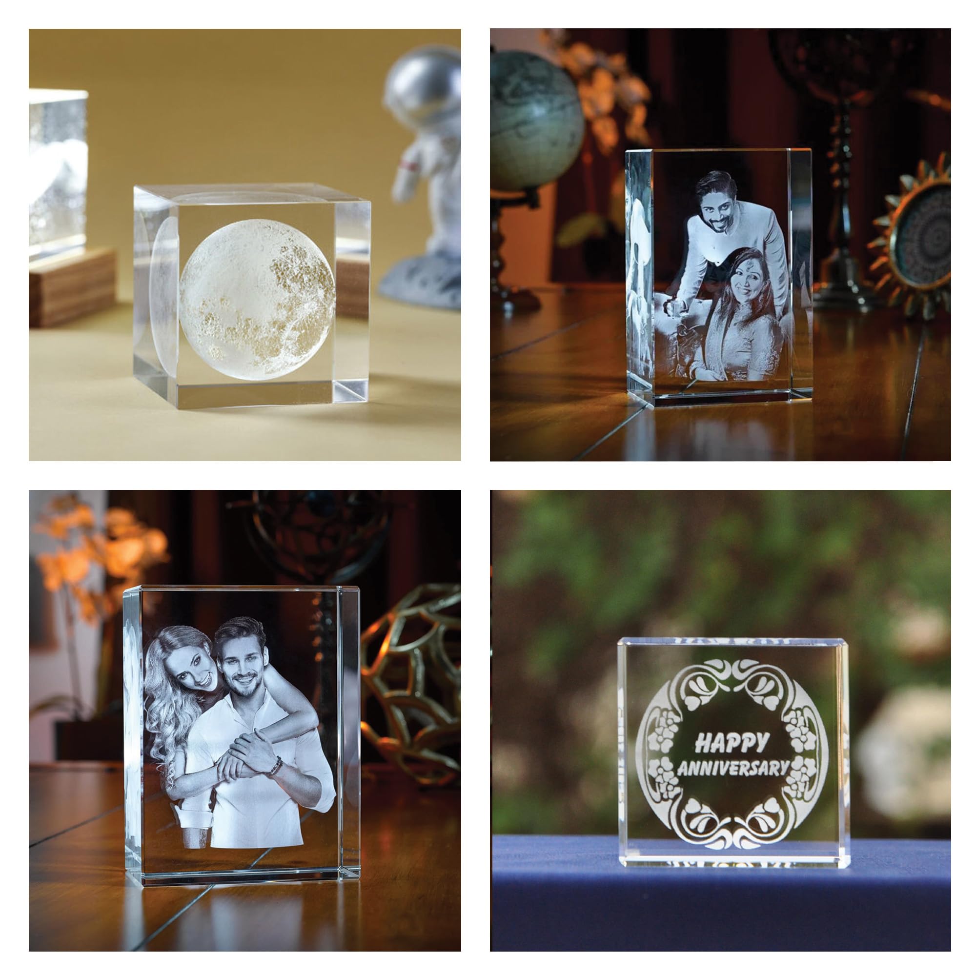 Grob Ganesh Idol 3D Crystal Cube With Led Light Base |Diwali Gift,Home Decoration, Showpiece For Home(Transparent_50 X 50 X 80 M