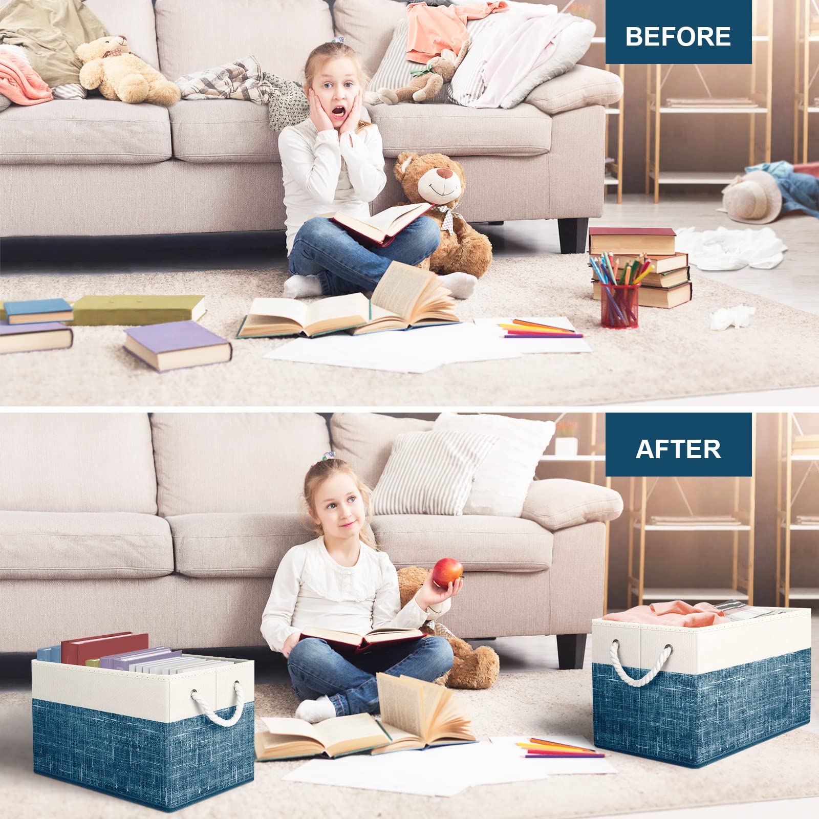 Fab Totes Storage Bins [2-Pack], Foldable Storage Baskets For Organizing Toys, Books, Shelves, Closet, Large Storage Box With Ro