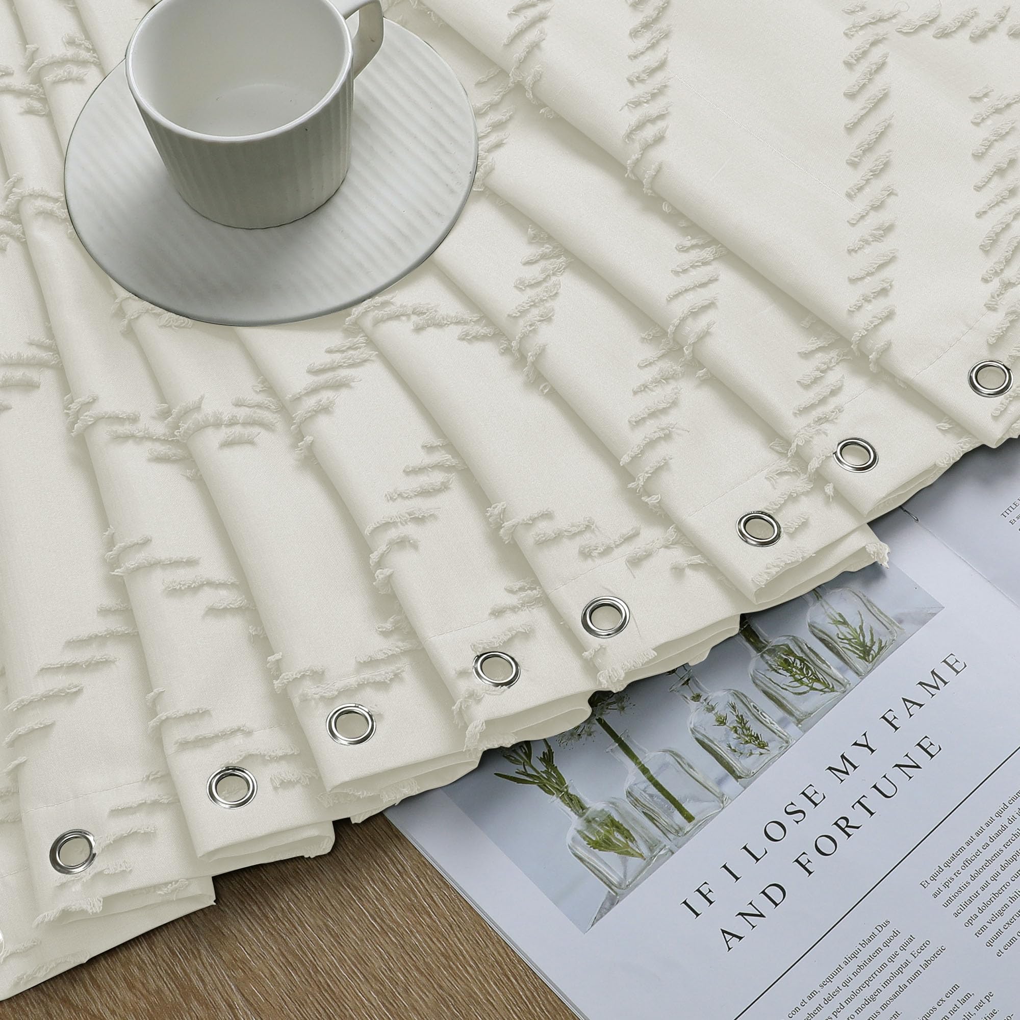 Chyhomenyc Chevron Extra Long Beige Fabric Shower Curtain 72X84 Inches, Modern Boho Shower Curtain Chic Textured Tufted Chevron