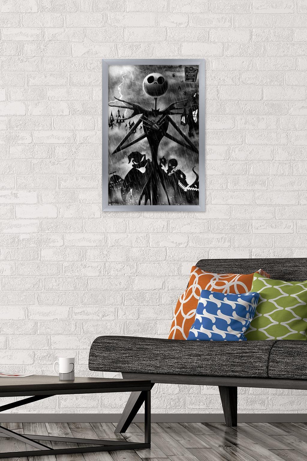 Trends International Disney Tim Burton'S The Nightmare Before Christmas-Shadows Wall Poster, 14.725'' X 22.375'', Silver Framed