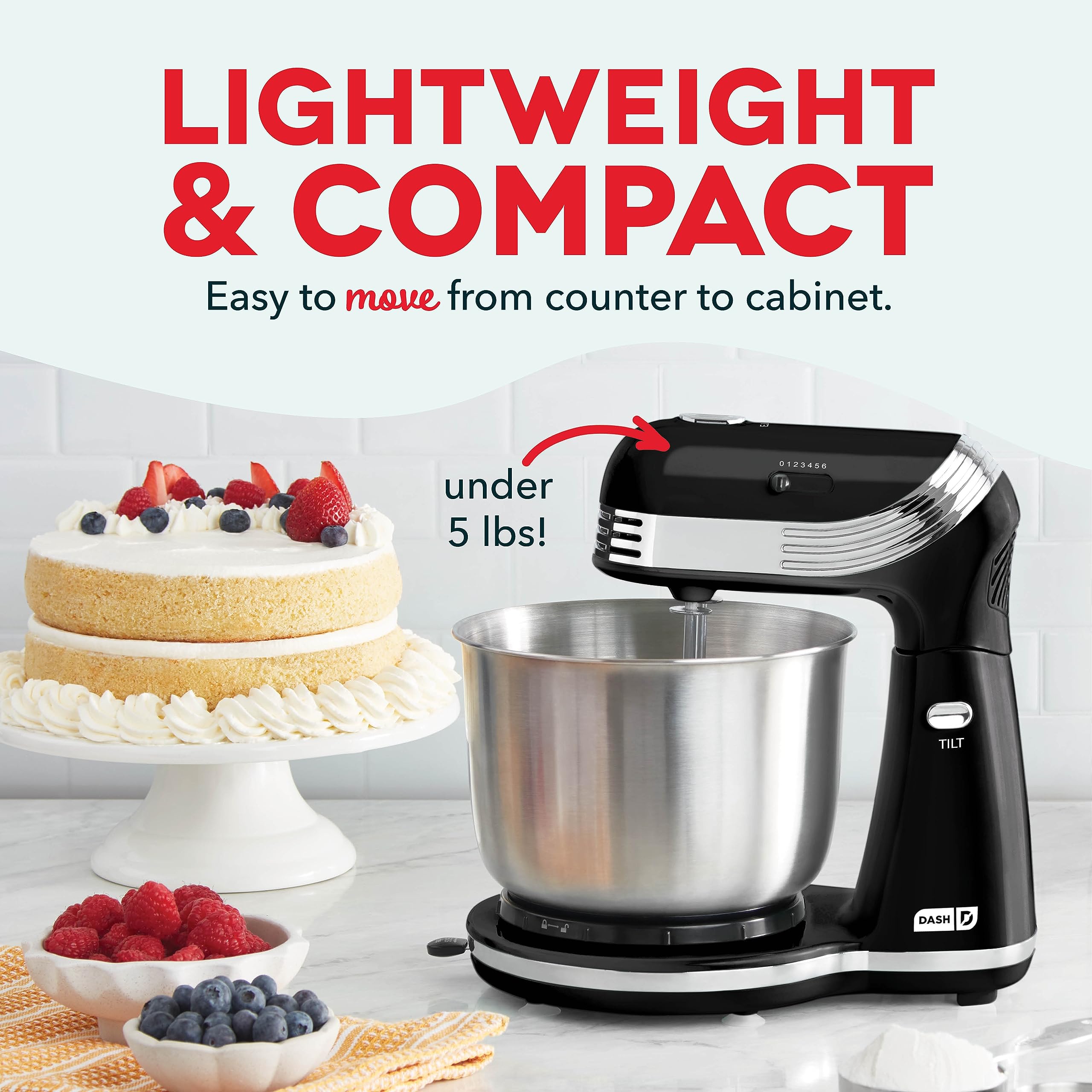 Dash Stand Mixer (Electric Mixer For Everyday Use): 6 Speed Stand Mixer With 3 Qt Stainless Steel Mixing Bowl, Dough Hooks & Mix