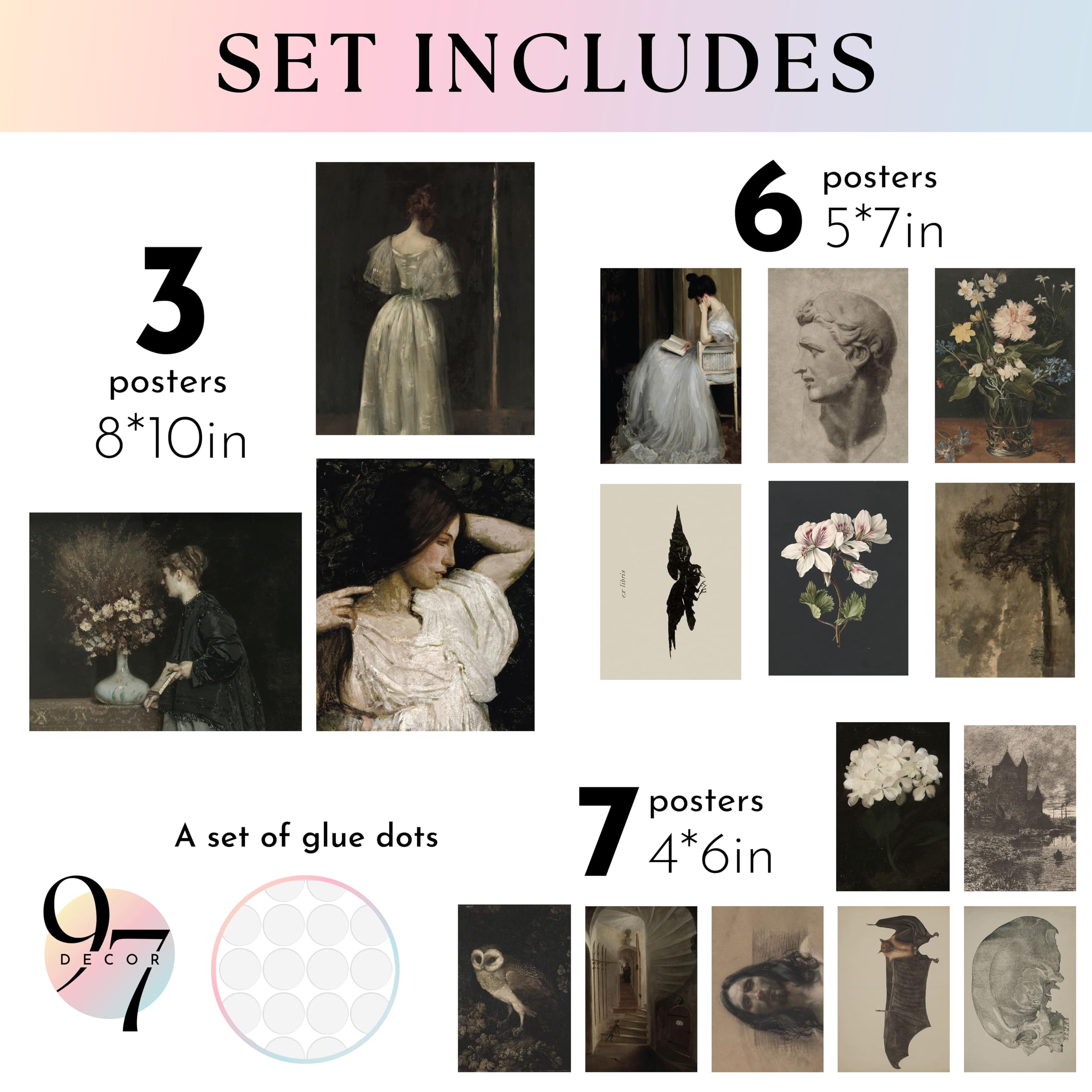 97 Decor Dark Academia Wall Art - Unframed Vintage Gothic Prints, 8x10 Inches, Cardstock, Perfect for Bedroom and Home Office Decor