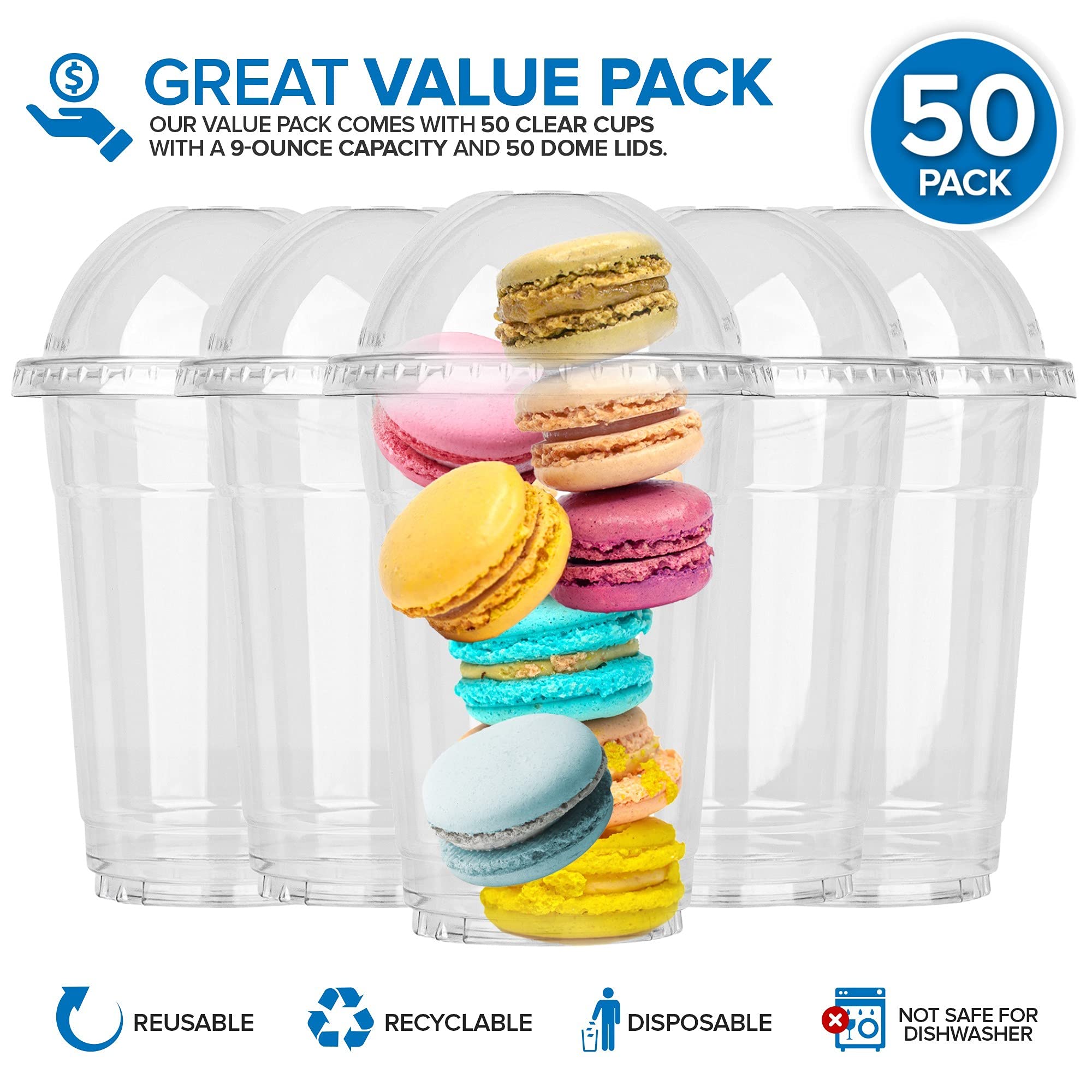16 Oz Clear Plastic Dessert Cups With Lids (Set Of 50) Medium Disposable Parfait Cup, Dome Lid - No Hole, 16-Ounce Party Fruit C