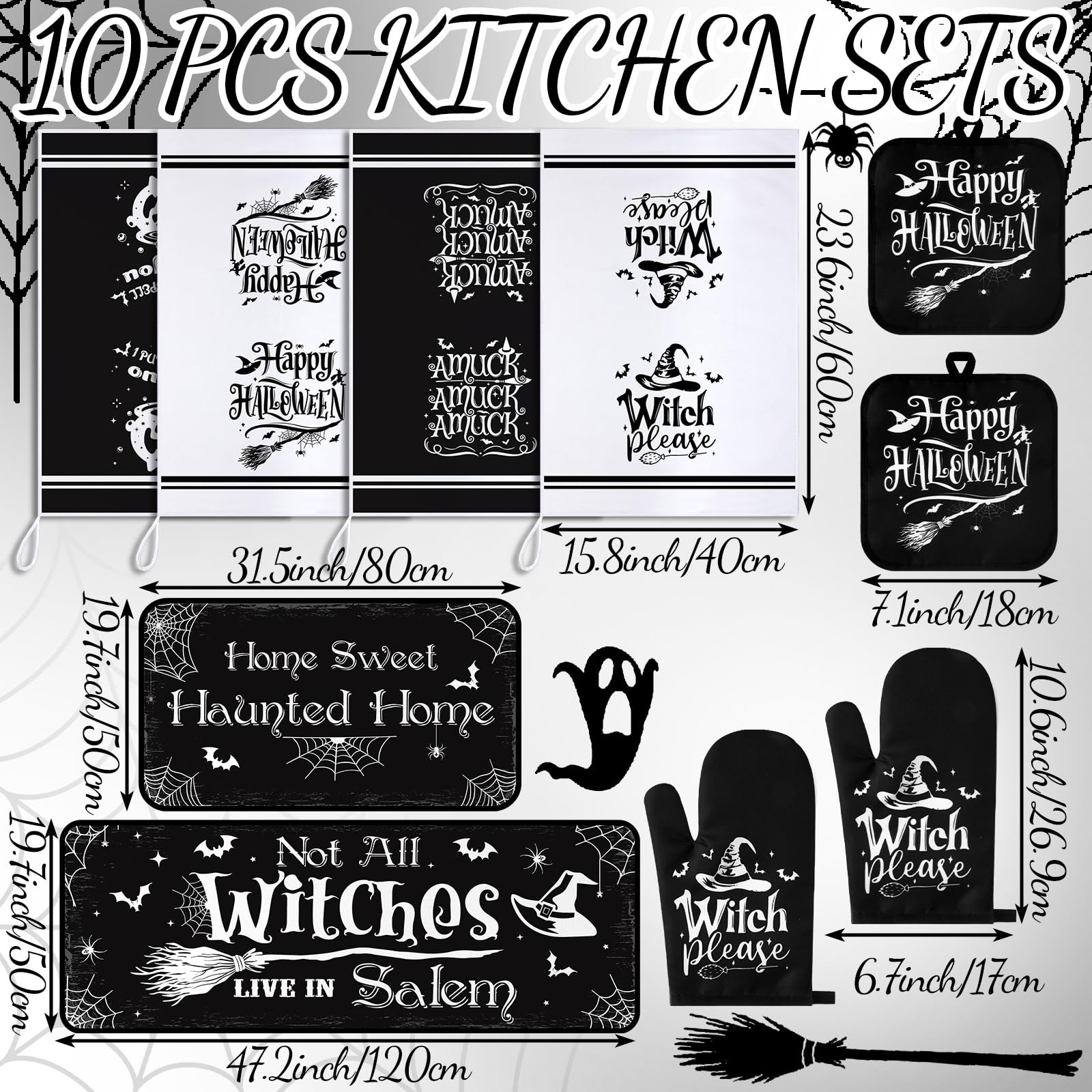 Fanfanwin 10 Pcs Fall Pumpkin Kitchen Decor Set Kitchen Towels Pot Holders Oven Mitts and Rugs Set Thanksgiving Towels for Bakin