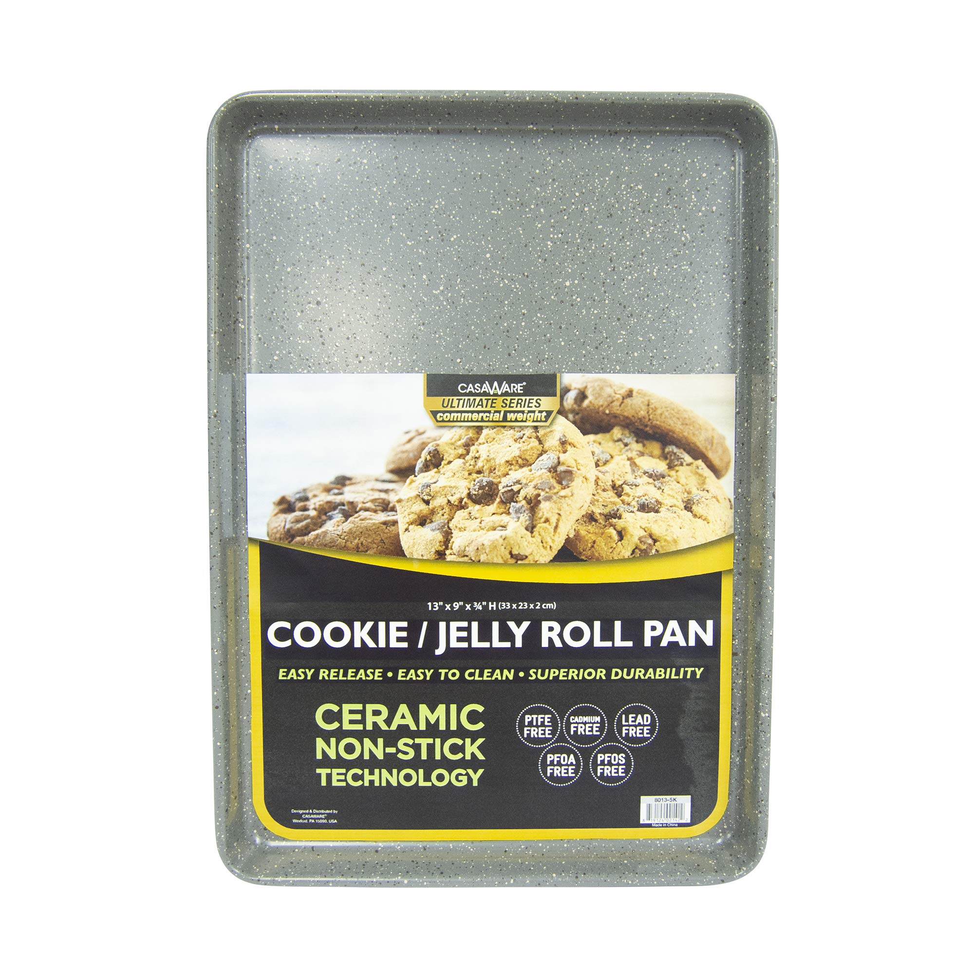 casaWare 3pc Cookie Sheet Set - 2 x 15x10 Inch & 1 x 13x9 Inch, Silver Granite, Ceramic Coated Carbon Steel, Model 8901