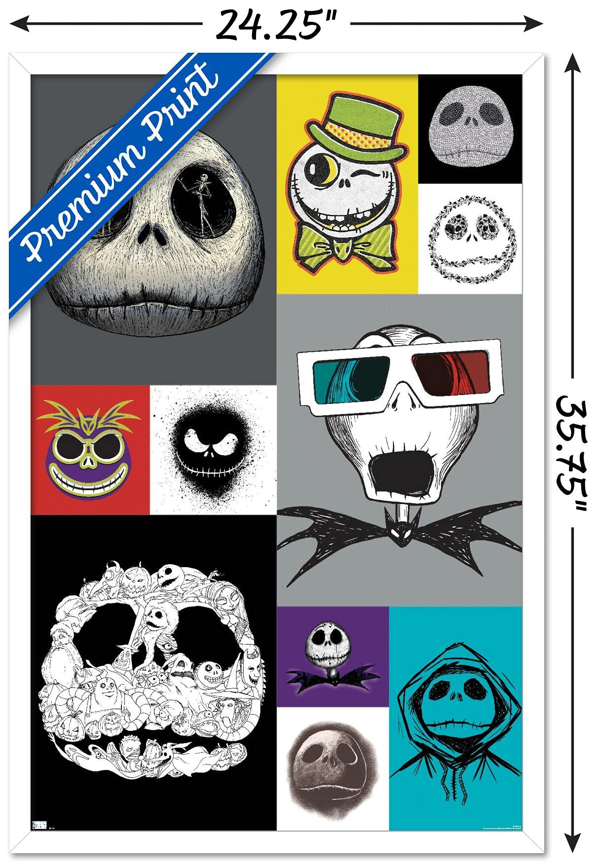 Trends International Disney Tim Burton'S The Nightmare Before Christmas - Jack Grid Wall Poster, 22.37'' X 34.00'', White Framed