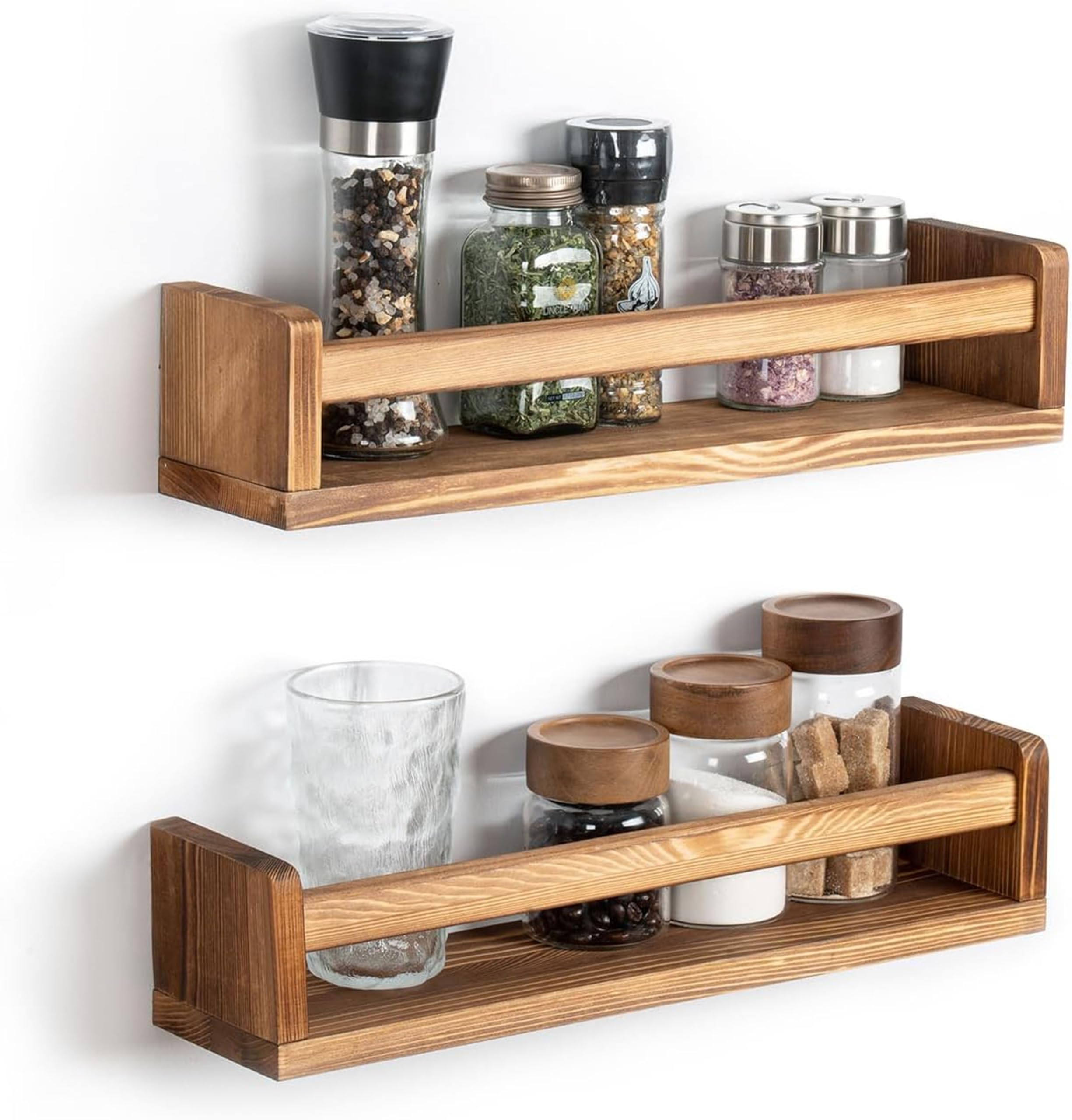 Insight Arts Wall Mounted Spice Rack Organiser, 2 Floating Shelves Storage For Pantry Cabinet Durable Hanging Kitchen Organiser