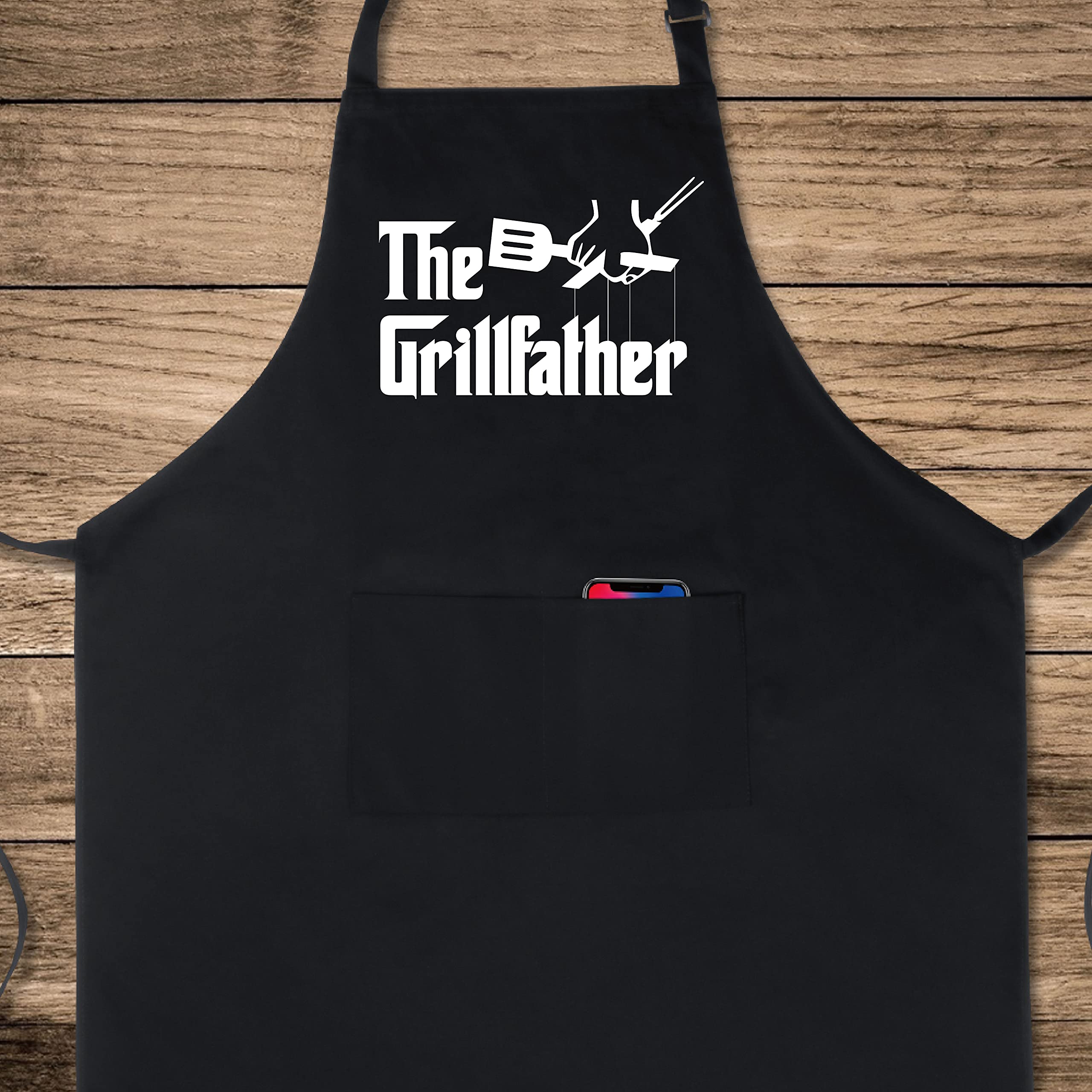 Xornis 100% Cotton Funny Aprons The Grillfather With 2 Pockets Bbq Grilling Adjustable Bib Aprons Gifts For Men Dad Friends Fath