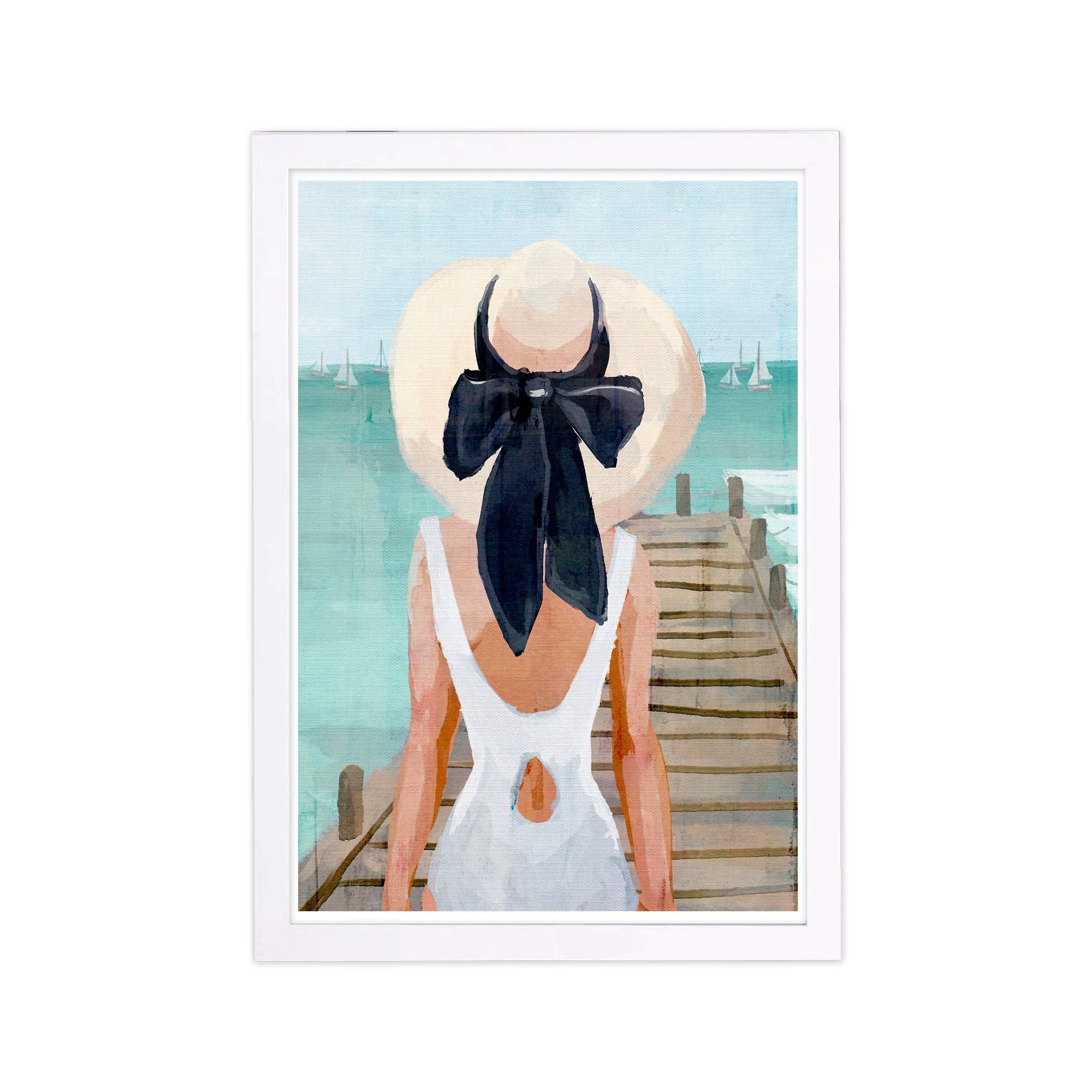Nautical And Coastal Framed Wall Art Prints 'Seagreen Pier' Coastal (30712_13X19_Superb_Psw_Nlc)
