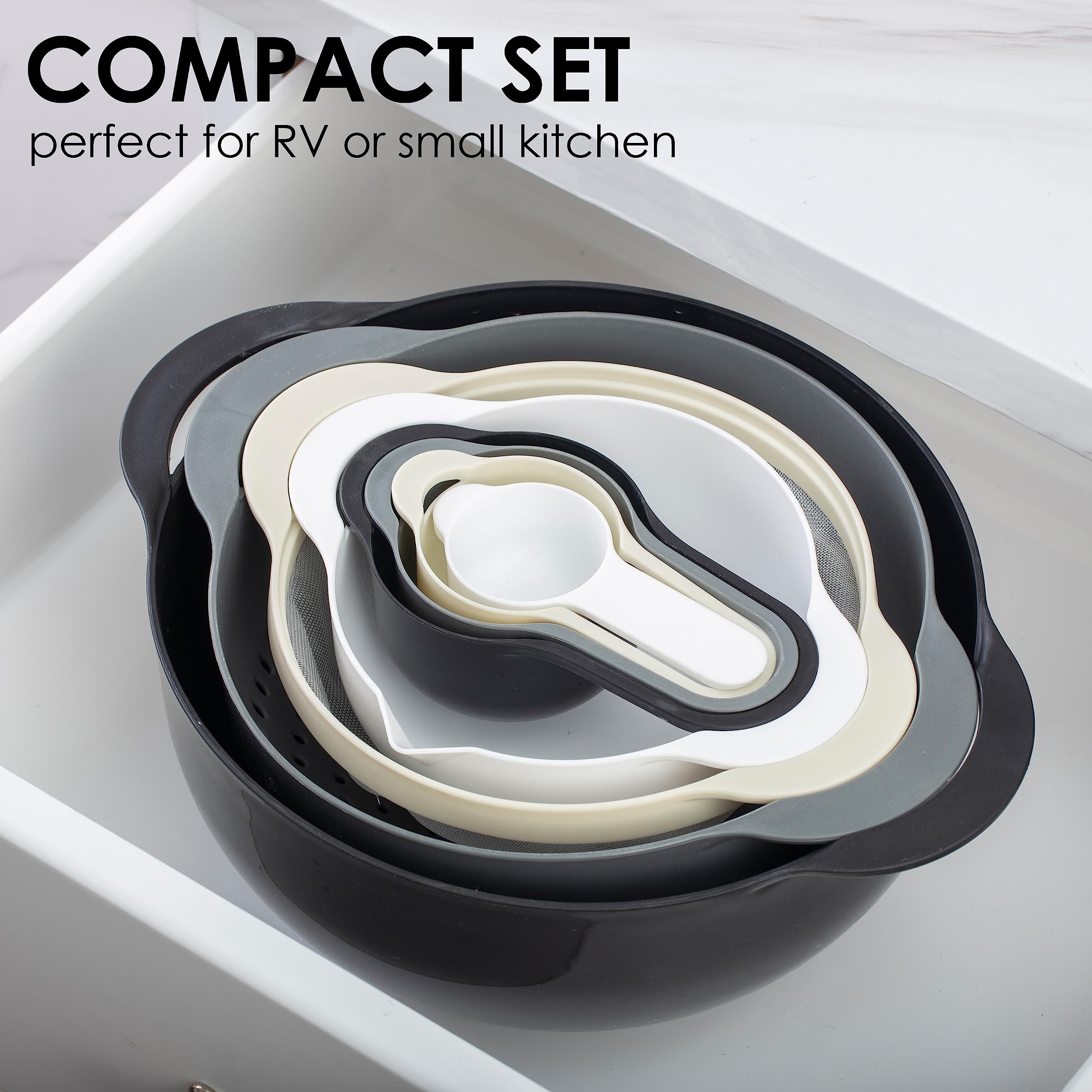 Cook With Color Nesting Bowls With Measuring Cups Colander And Sifter Set - Includes Mixing Bowls, Colander, Sifter And Measurin