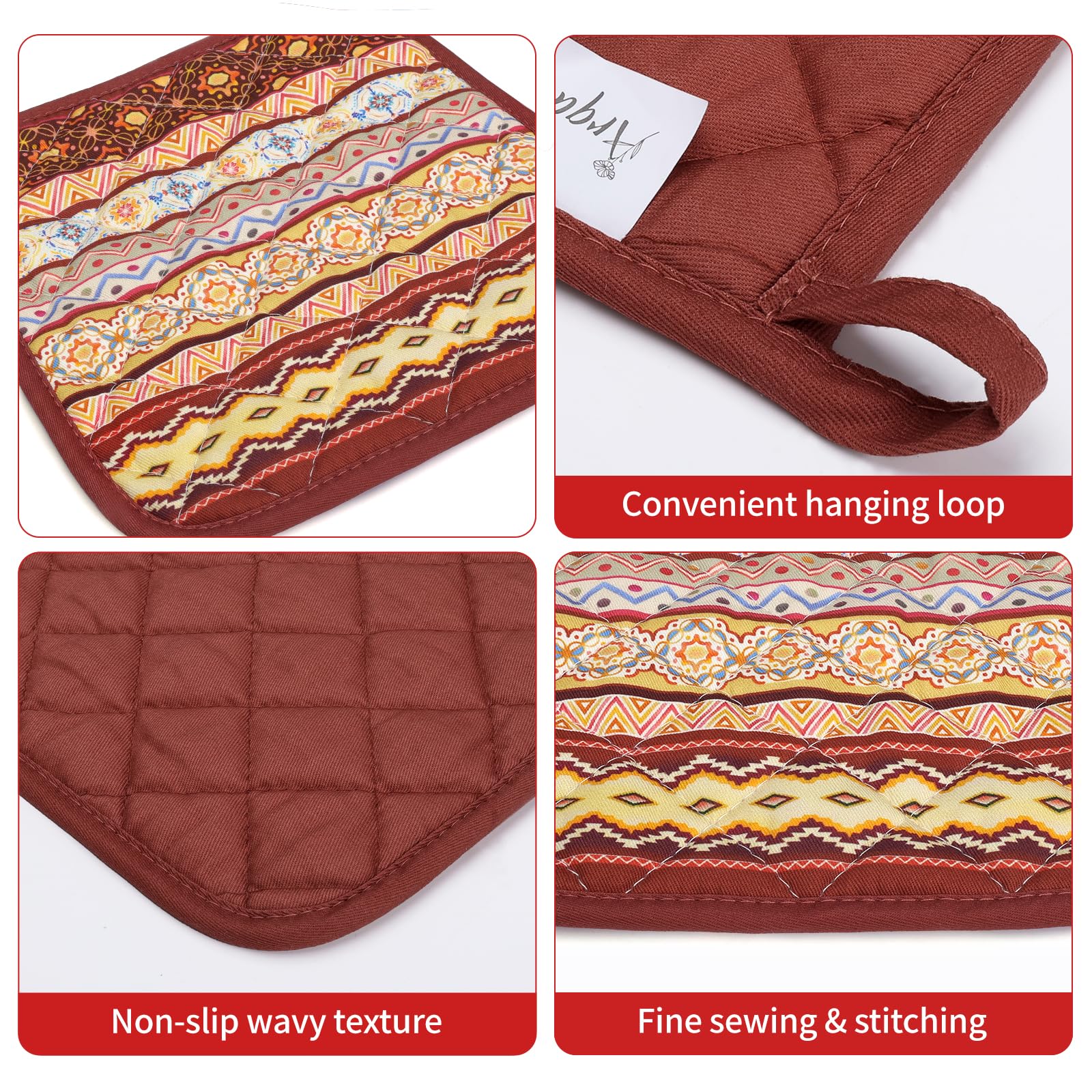 Arquiel Boho Floral Oven Mitts And Pot Holders Sets 2Pcs, 100% Cotton Heat Resistant, Extra Long Oven Gloves Potholder For Kitch