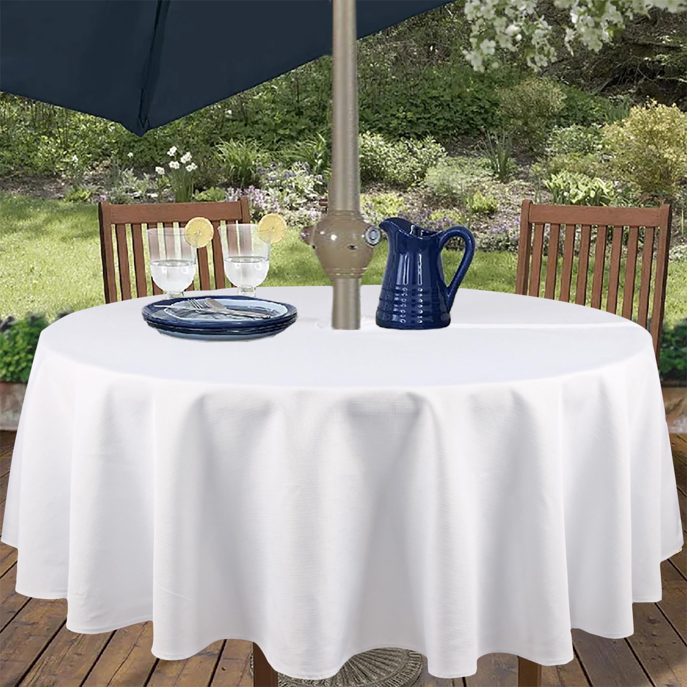 Youngseahome Outdoor Tablecloth Wrinkle-Free Stain Resistant Waterproof Polyester Fabric Table Cover With Zipper Umbrella Hole F