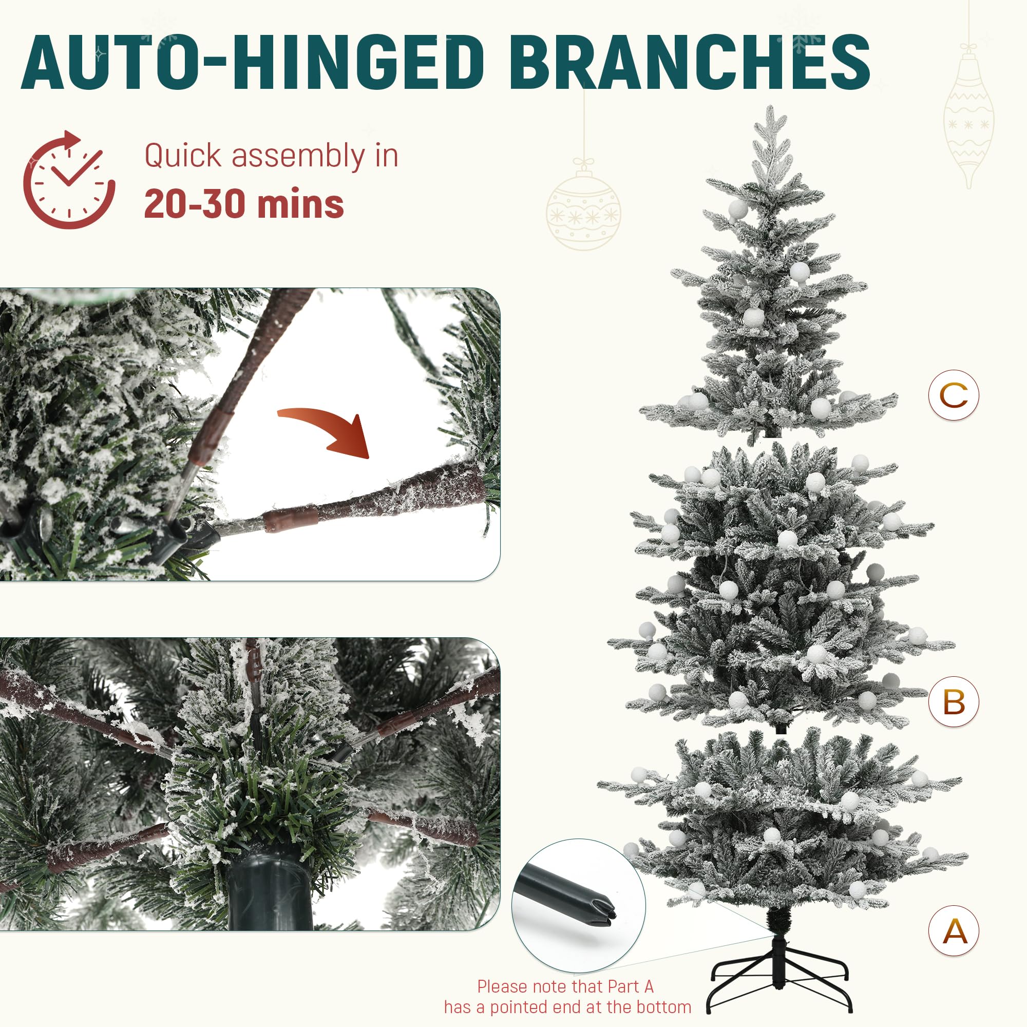 YITAHOME 7.5FT Pre-lit Flocked Layered Christmas Tree with Remote, Hinged Flocked Christmas Tree w/ 1734 PE & PVC Mixed Tips, 35