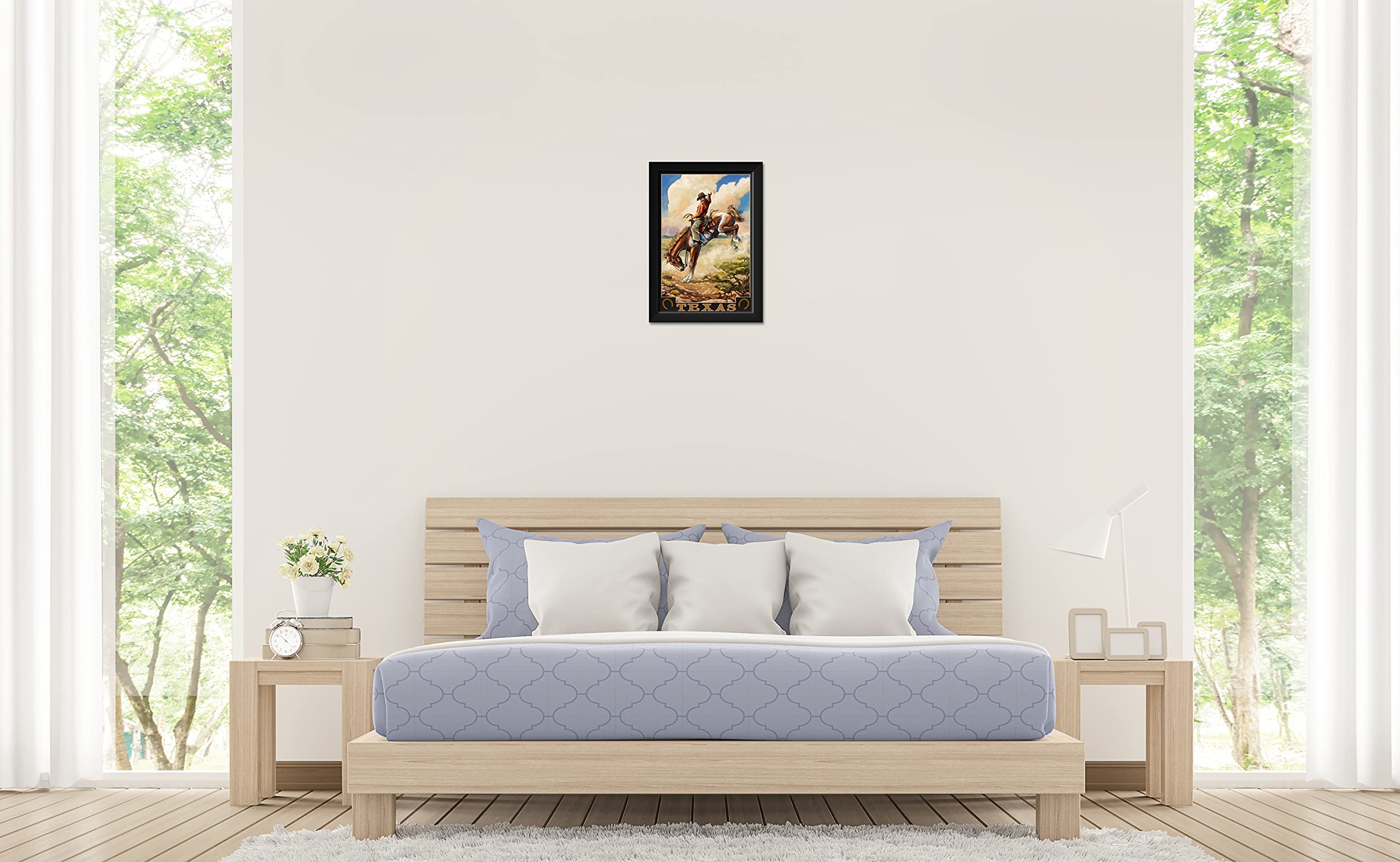 Texas Bucking Bronco Professionally Framed Art Print from Travel Artwork by Artist Paul A. Lanquist Framed Art Size: 14'' x 20''