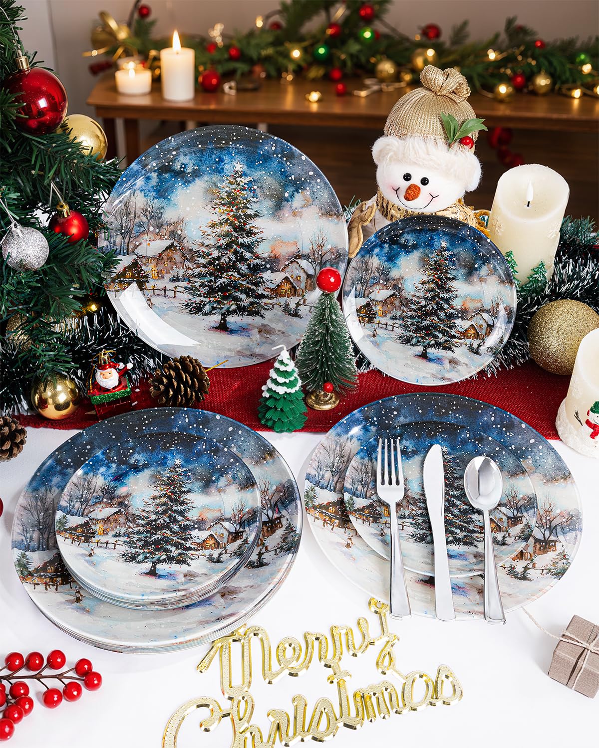bUCLA 24PCS Thanksgiving Plastic Plates - Disposable with Pumpkin&Fall Leave - Include 12 Each (10 Dinner & 7 Dessert) Plates, f