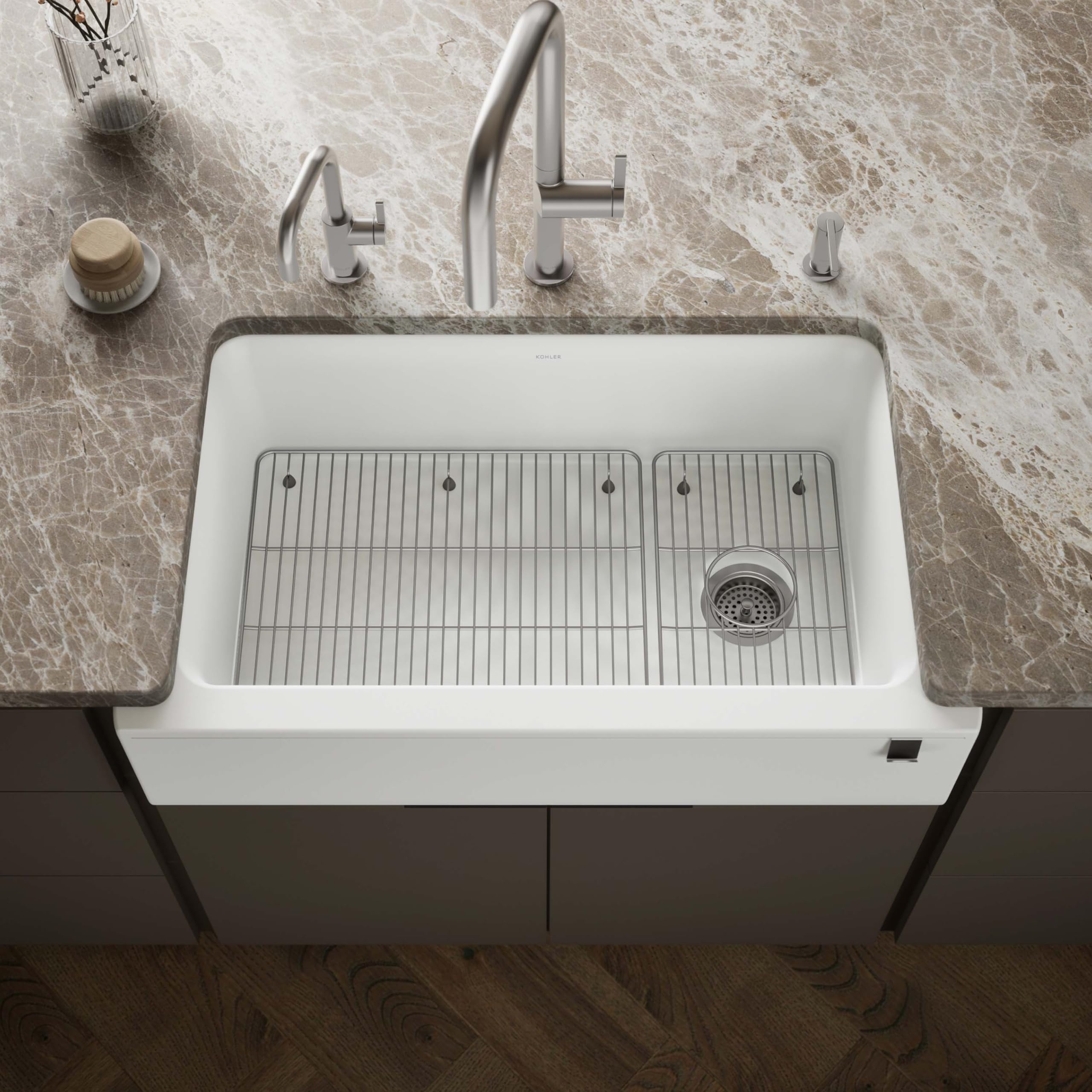 Kohler 25786-CM6 Cairn 34 undermount single-bowl farmhouse kitchen sink, Matte White