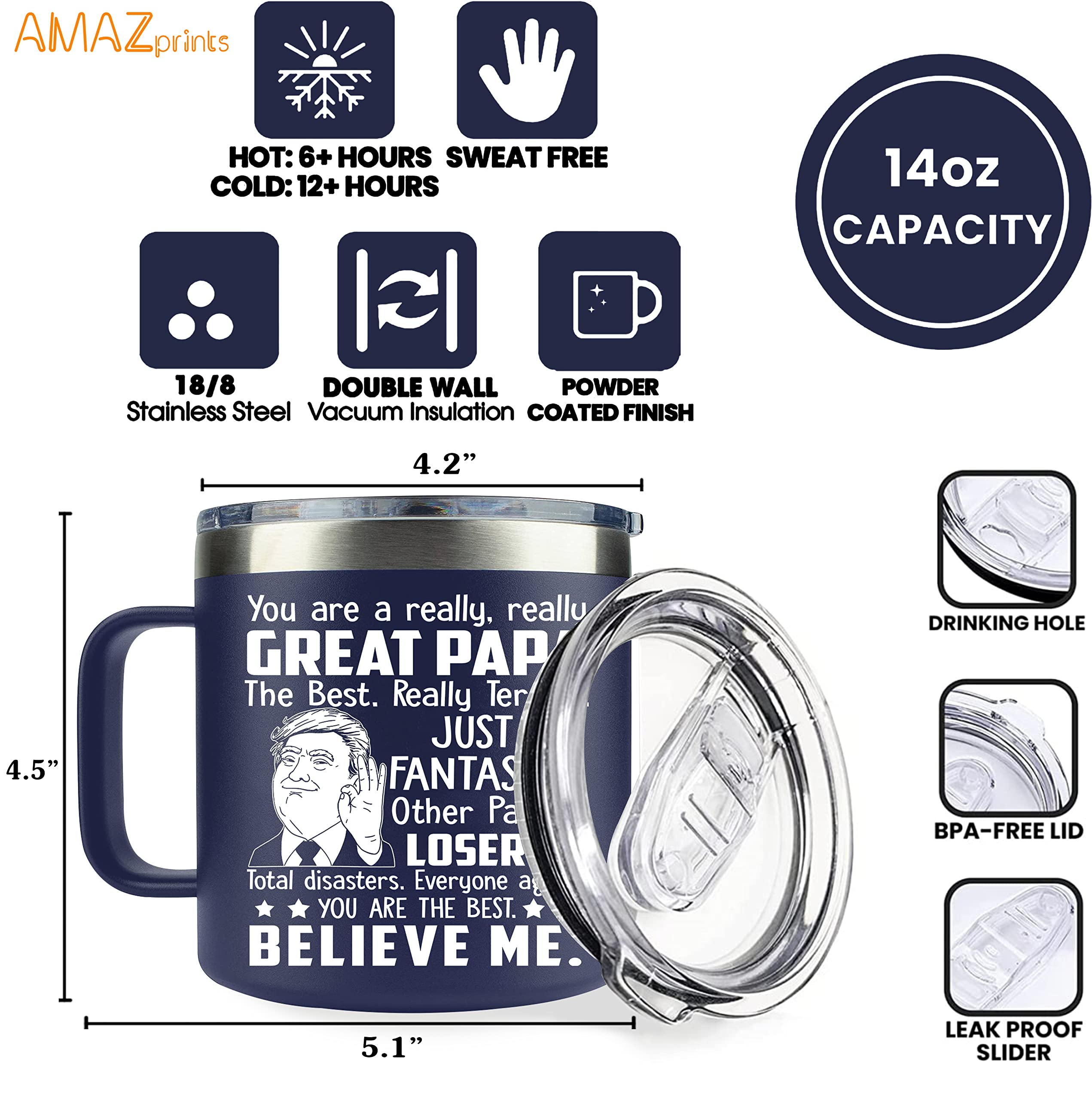 AMAZPRINTS Gifts for Dad from Daughter, Son, Kids on Fathers Day, Christmas - Papa Birthday Gifts - Gifts for Grandpa from Grand