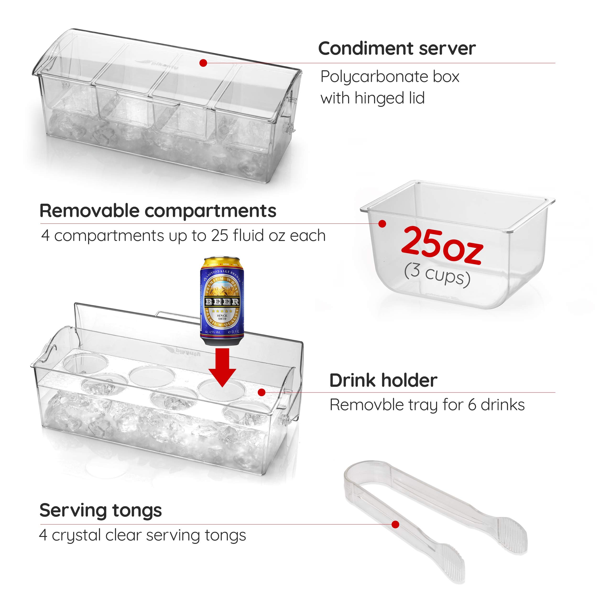 Pikanty | 4-Compartment Chill & Serve Condiment Caddy With Revolutionary Ice Base | Spacious, Hygienic, And Durable For All Even