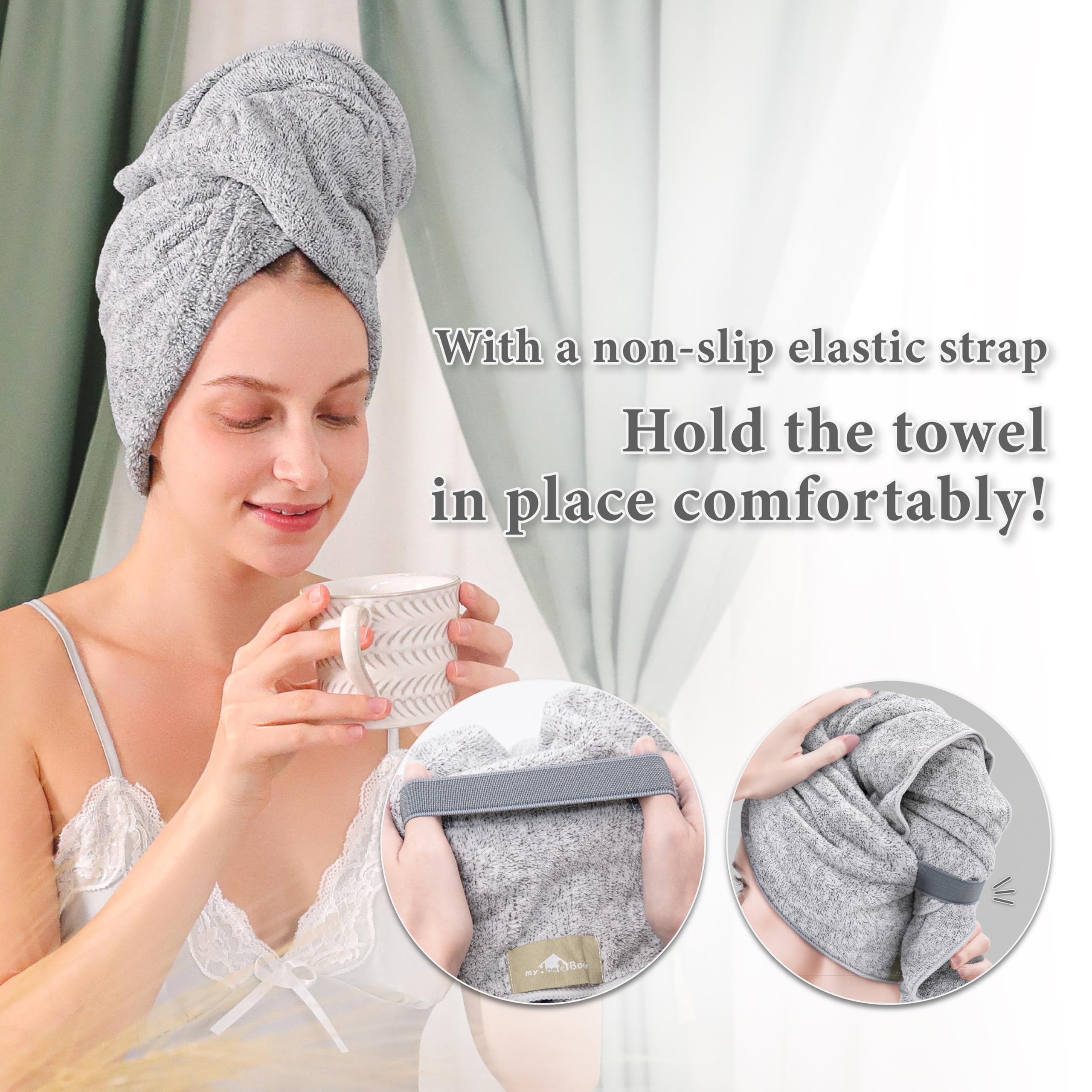 myHomeBody Hair Drying Towel, Hair Wrap Towel, Quick Dry Towel, Hair Towel Wrap for Women Long Hair, Hair Towels for Women, Hair