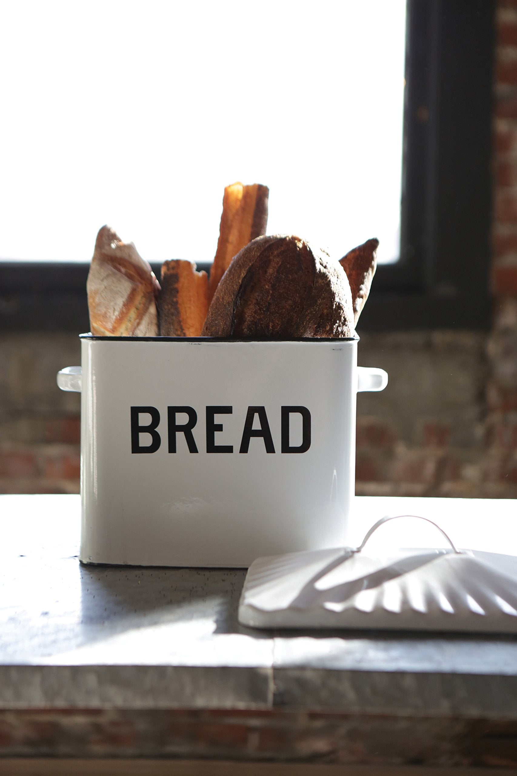 Creative Co-Op Distressed White Bread Box With Lid