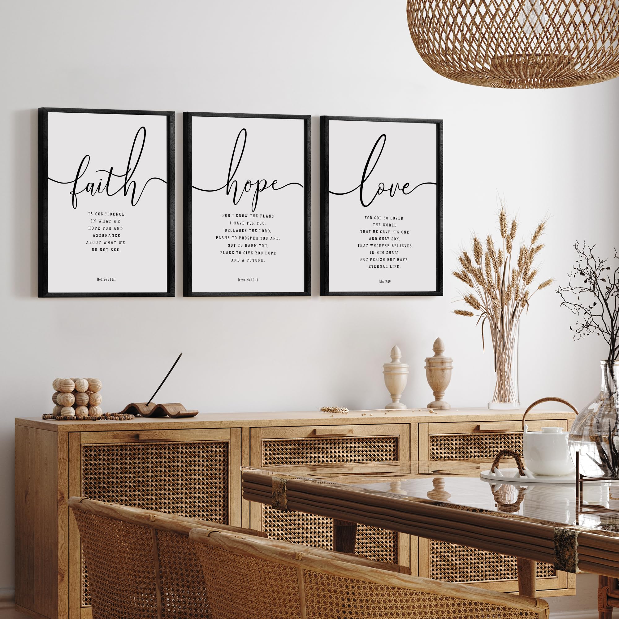 Houmury 3Pcs Framed Faith Hope Love Bible Verses Wall Art Farmhouse Religious Quotes Wall Decor Inspirational Wall Art (Black, 1