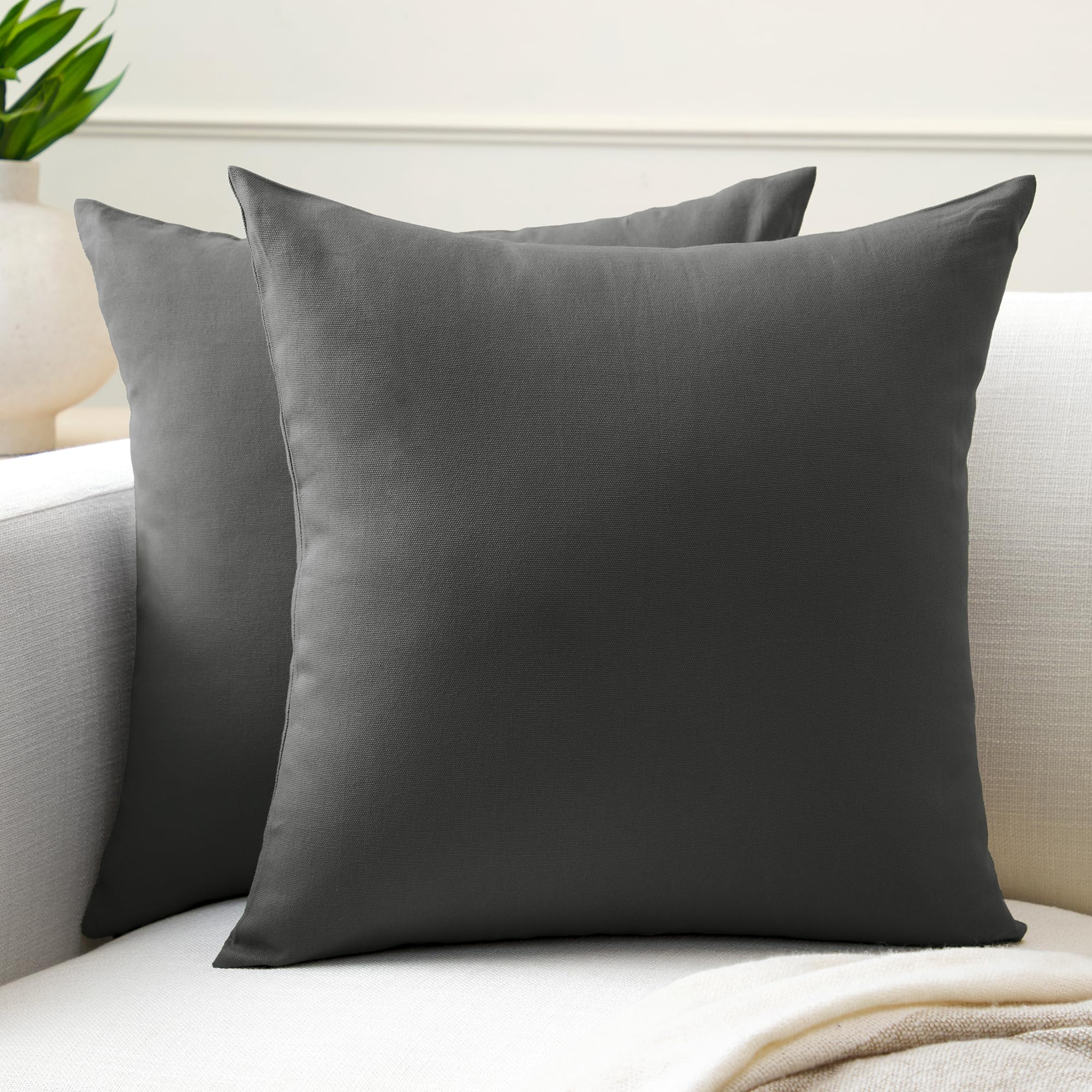 Encasa Xo Throw Pillow Covers 16X16 In Set Of 2 Charcoal Grey | No Inserts | Cotton Pillow Covers For Living Room, Bed, Sofa, Co