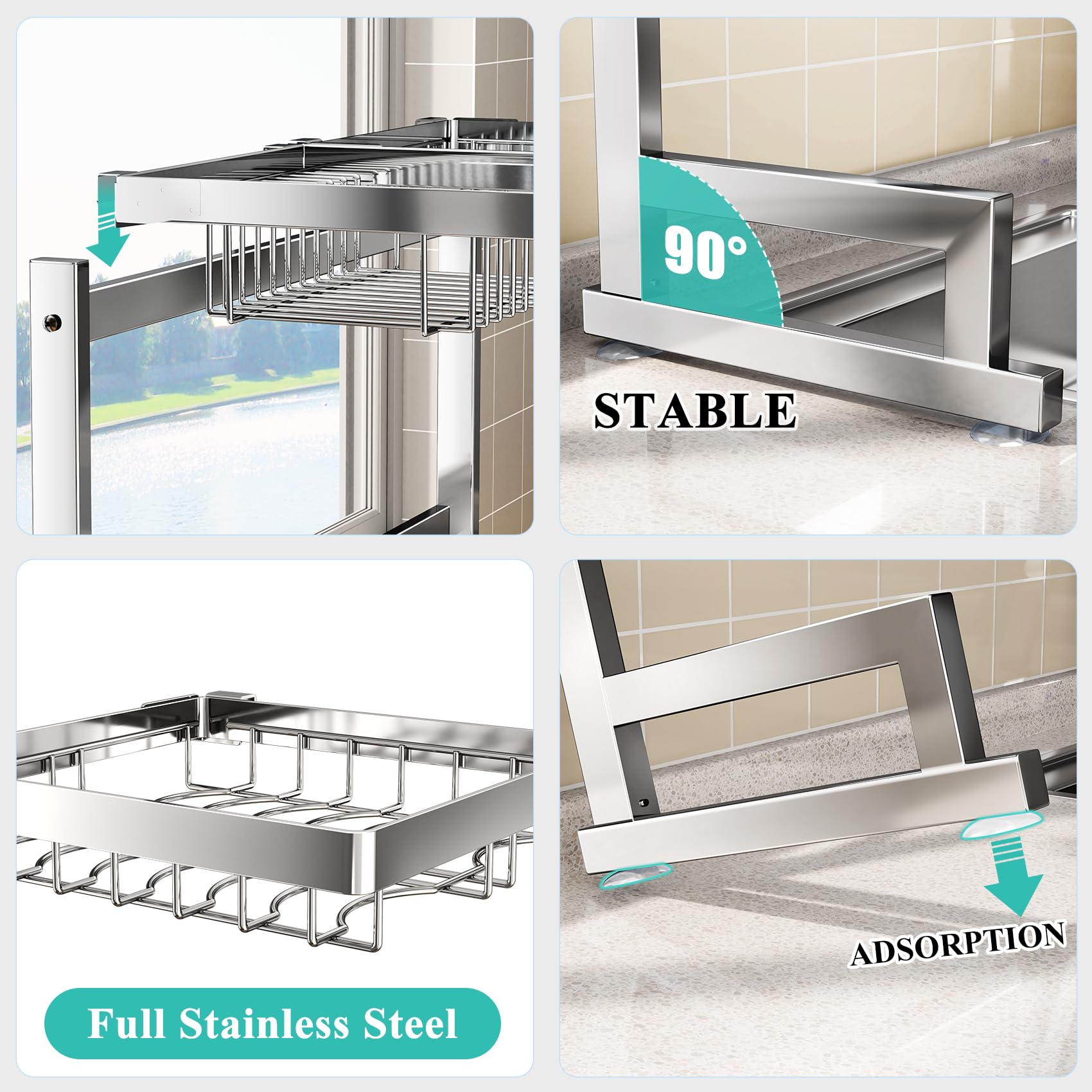 Over The Sink Dish Drying Rack, Stainless Steel Adjustable (26.8'' To 34.6'') Large Dish Drainer Drying Rack For Kitchen Counter