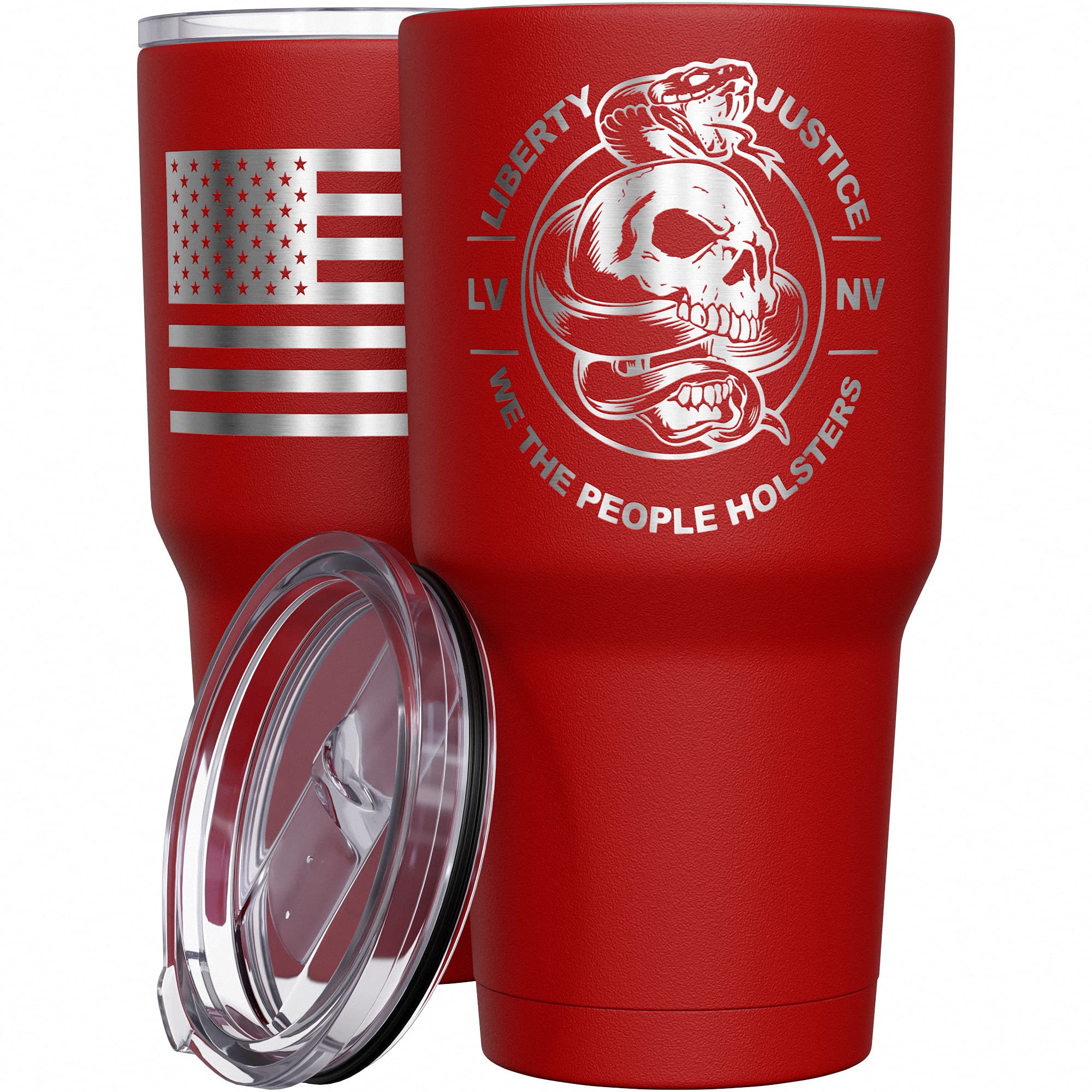 We The People Holsters - Liberty And Justice - Coffee Tumbler - American Flag Coffee Travel Mug - Engraved Tumbler - Double Insu