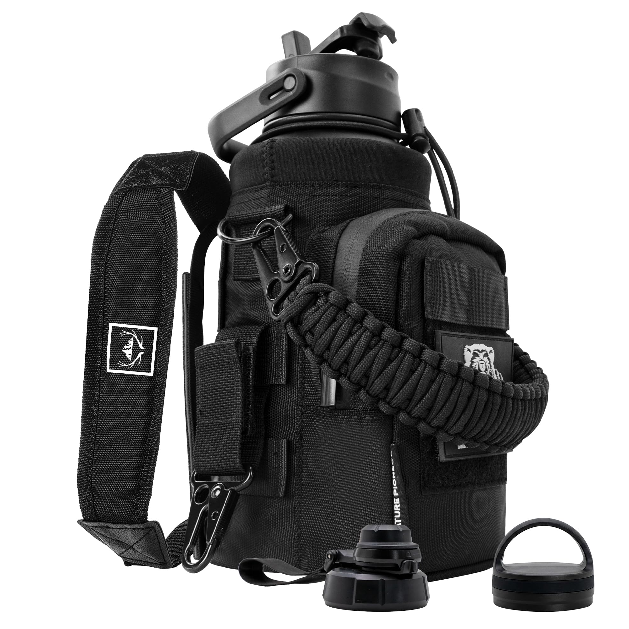 NATURE PIONEOR 32 oz Tactical Water Bottle with MOLLE Bottle Pouch & 3 Lids