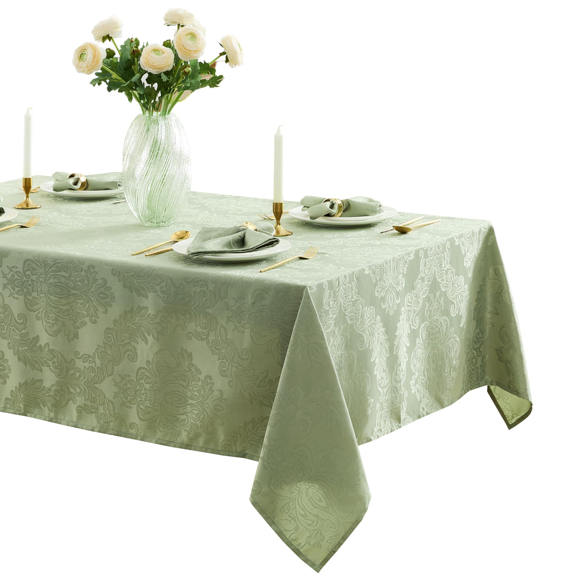 Newbridge Barcelona Damask Fabric Tablecloth, 60 x 84 Inch Rectangle ...
