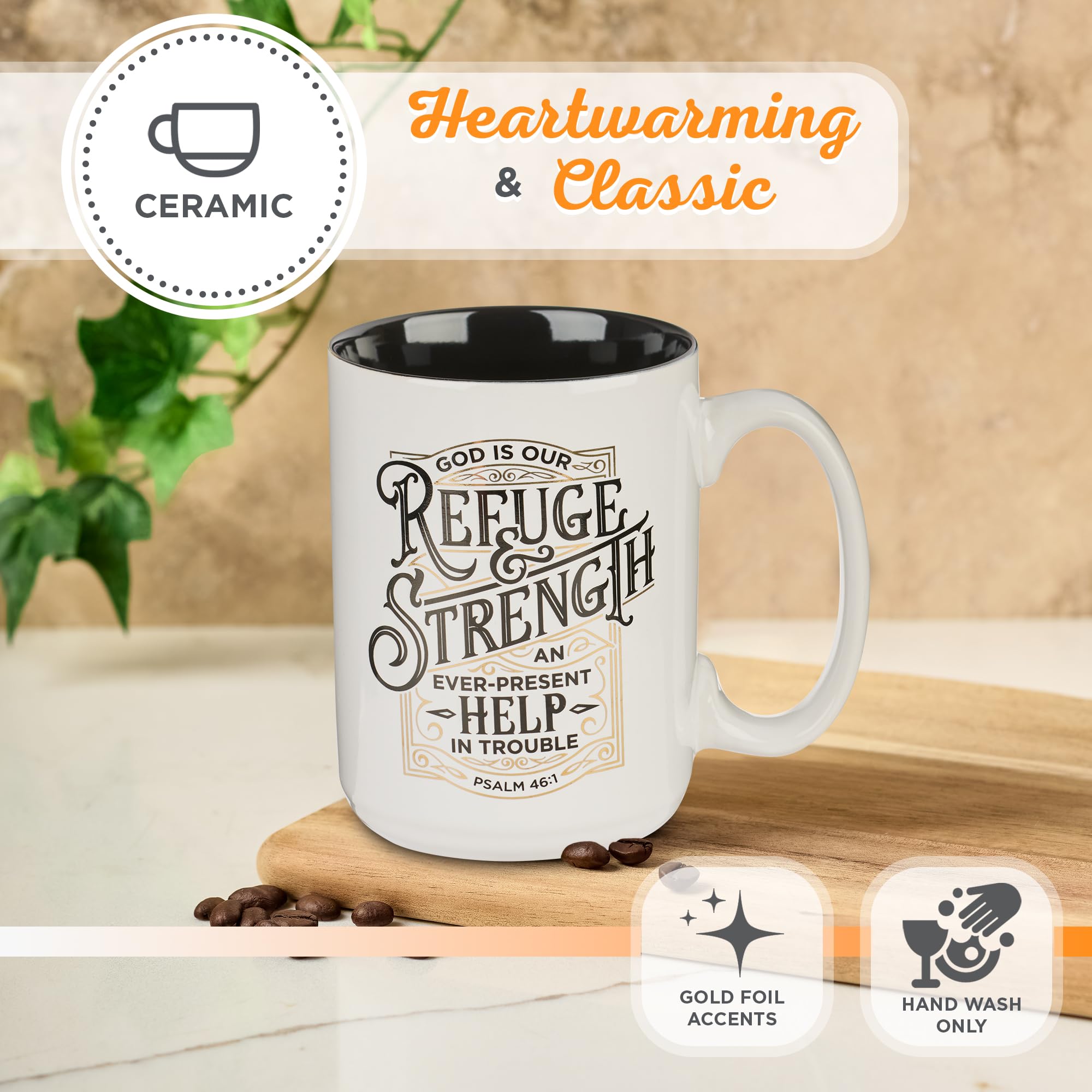 Christian Art Gifts Large Ceramic Men'S & Women'S Coffee & Tea Mug W/Encouraging Scripture: Refuge & Strength - Psalm 46:1 Inspi